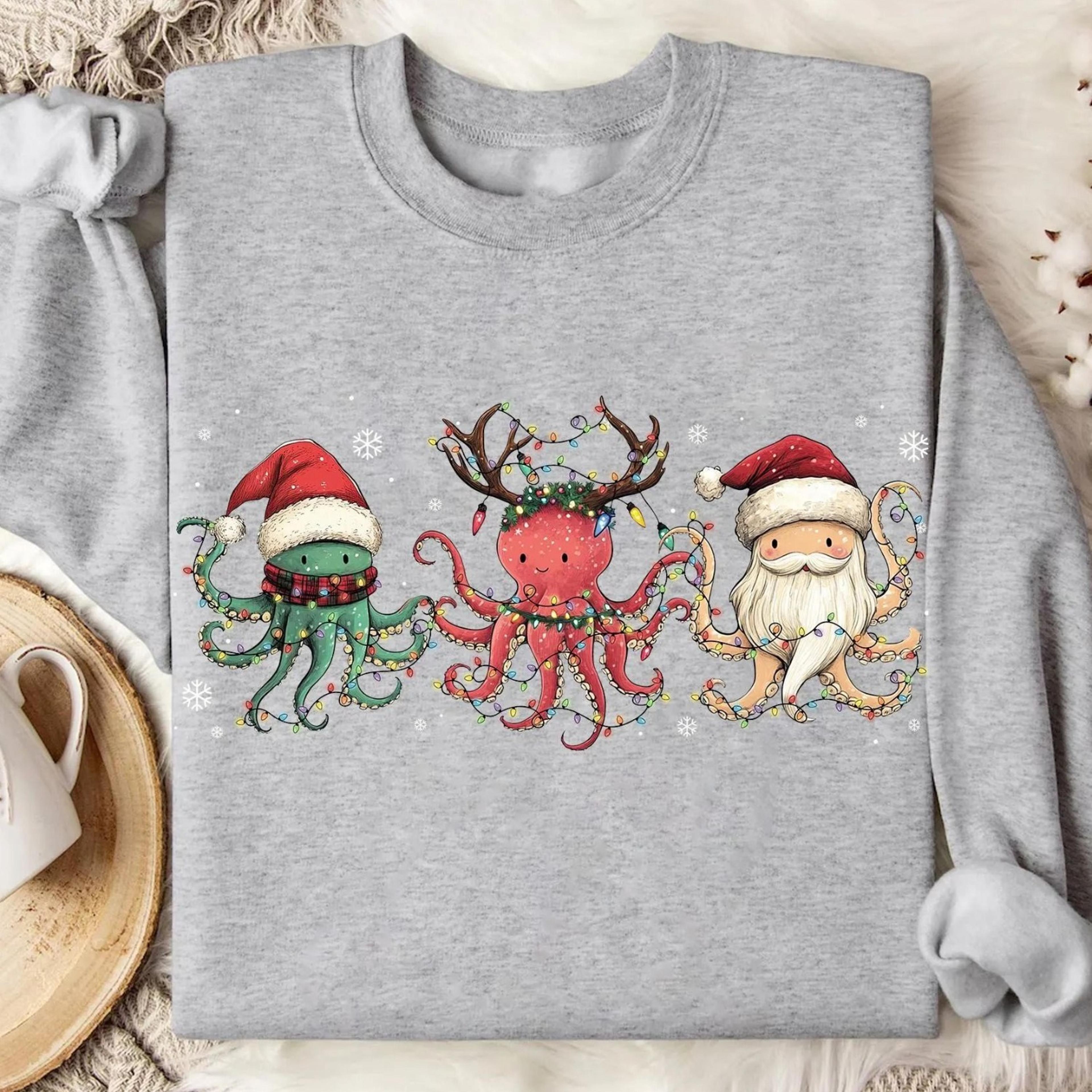 octopus christmas shirt sea animal holiday tee