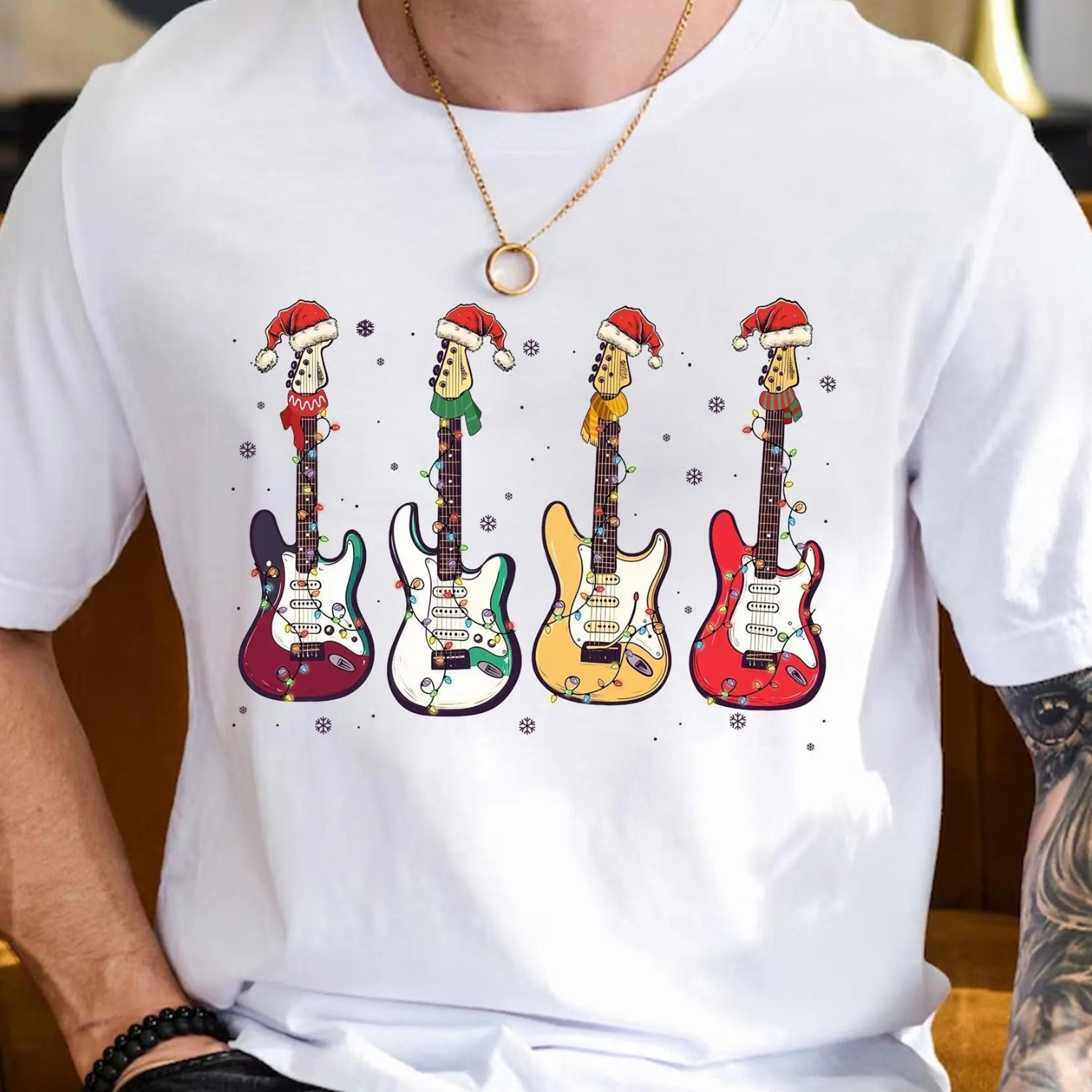 guitar christmas lights shirt electric guitarist tee