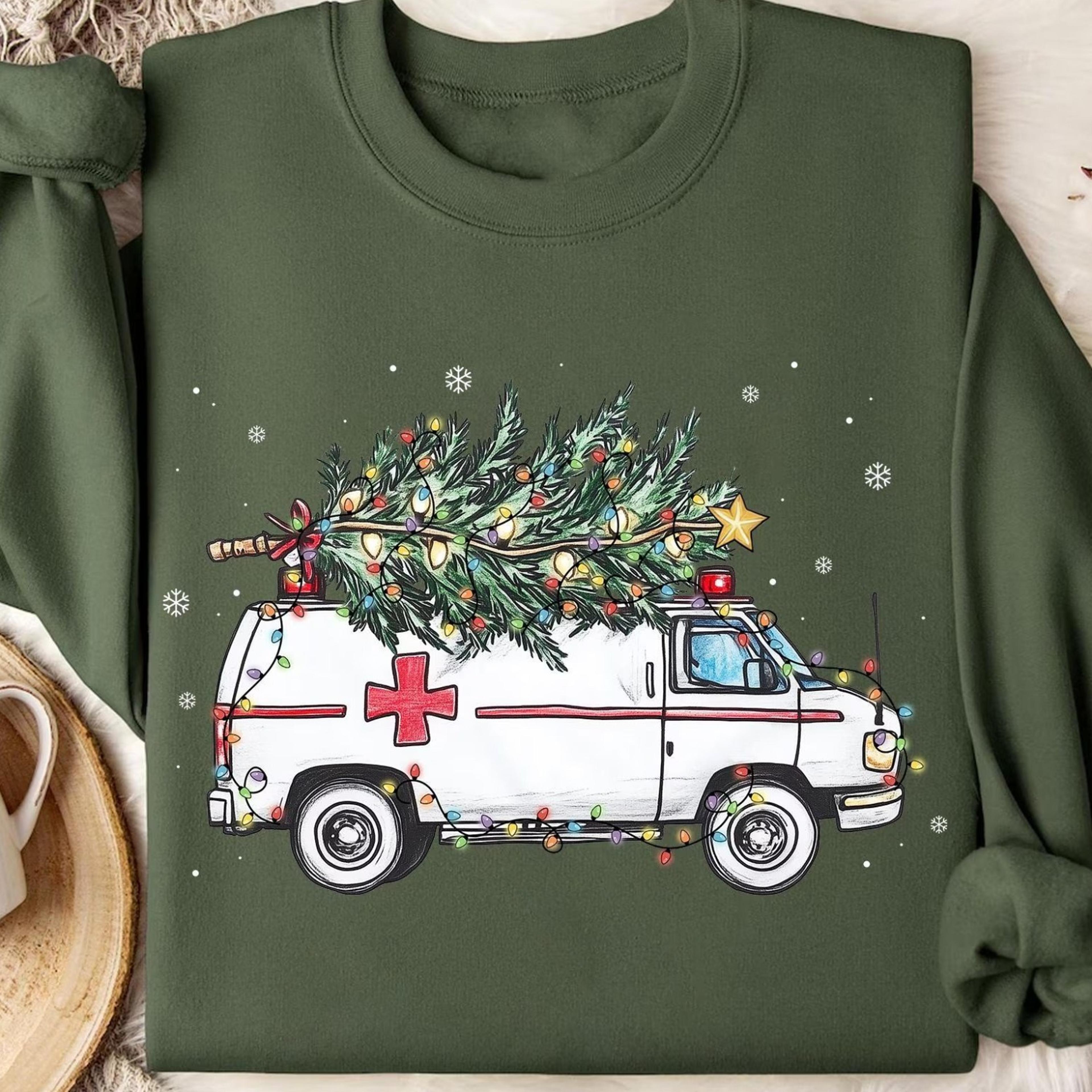 ambulance christmas tree shirt medic ems humor cotton tee