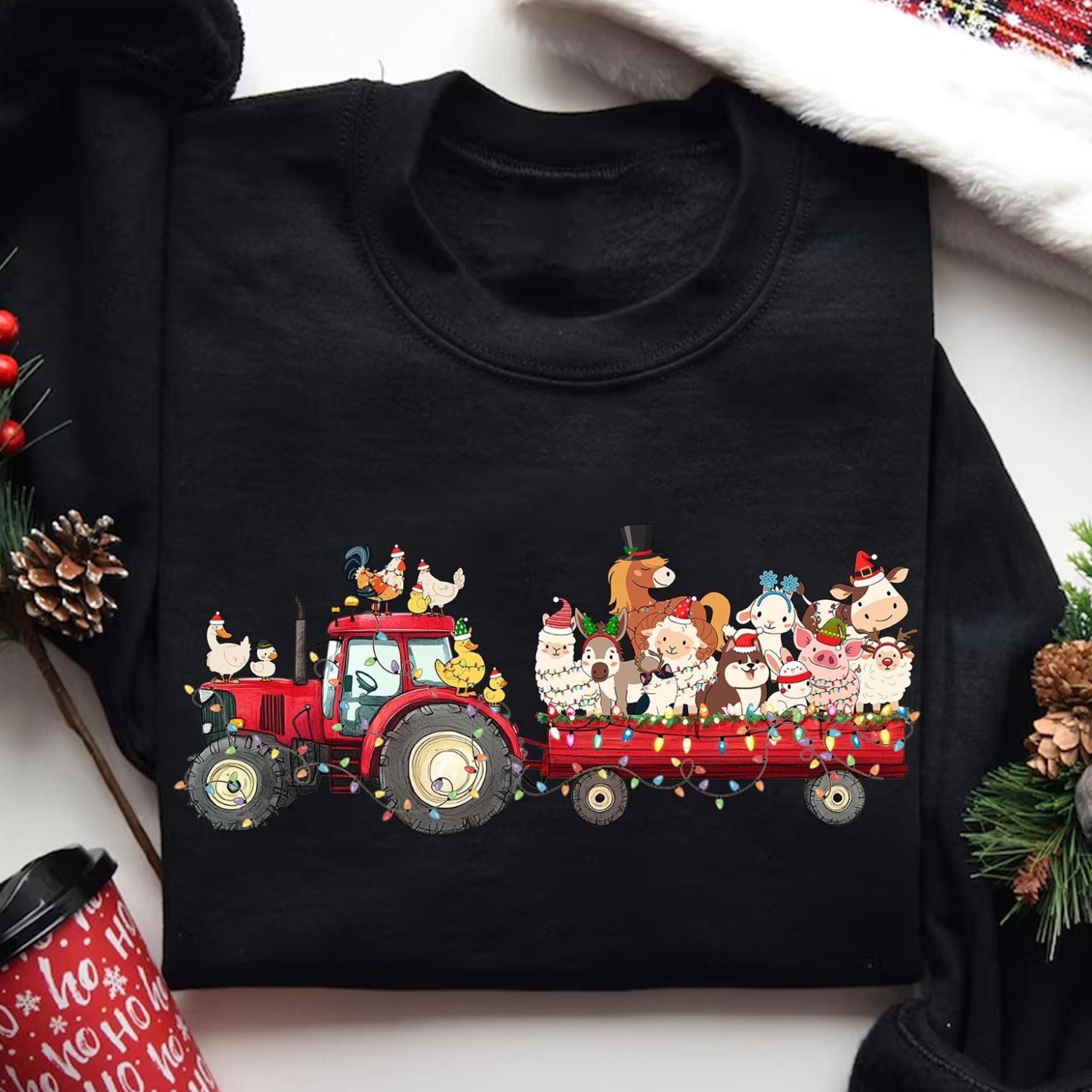farm animals christmas truck shirt cotton unisex tee