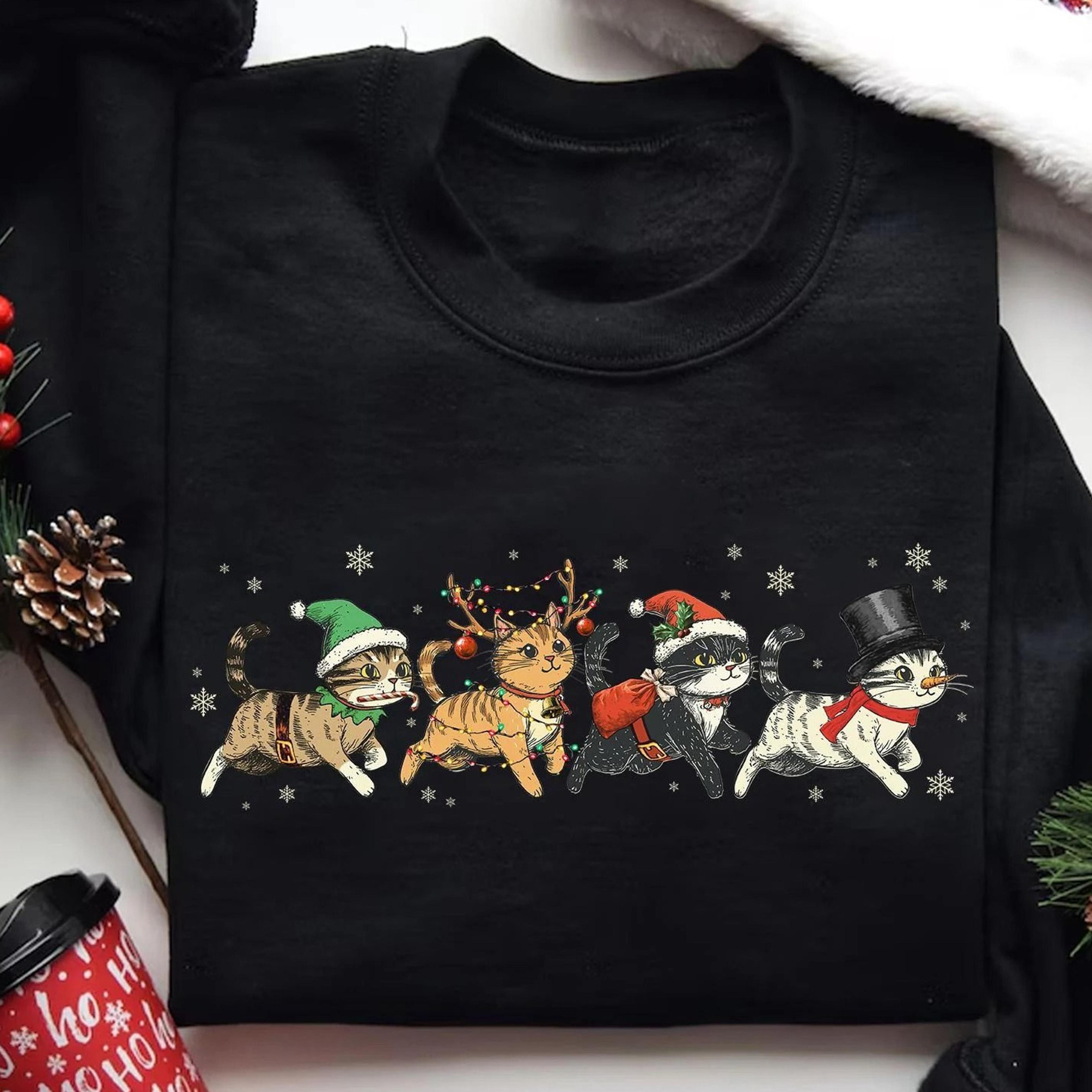 retro christmas cat lover shirt holiday cats t-shirt