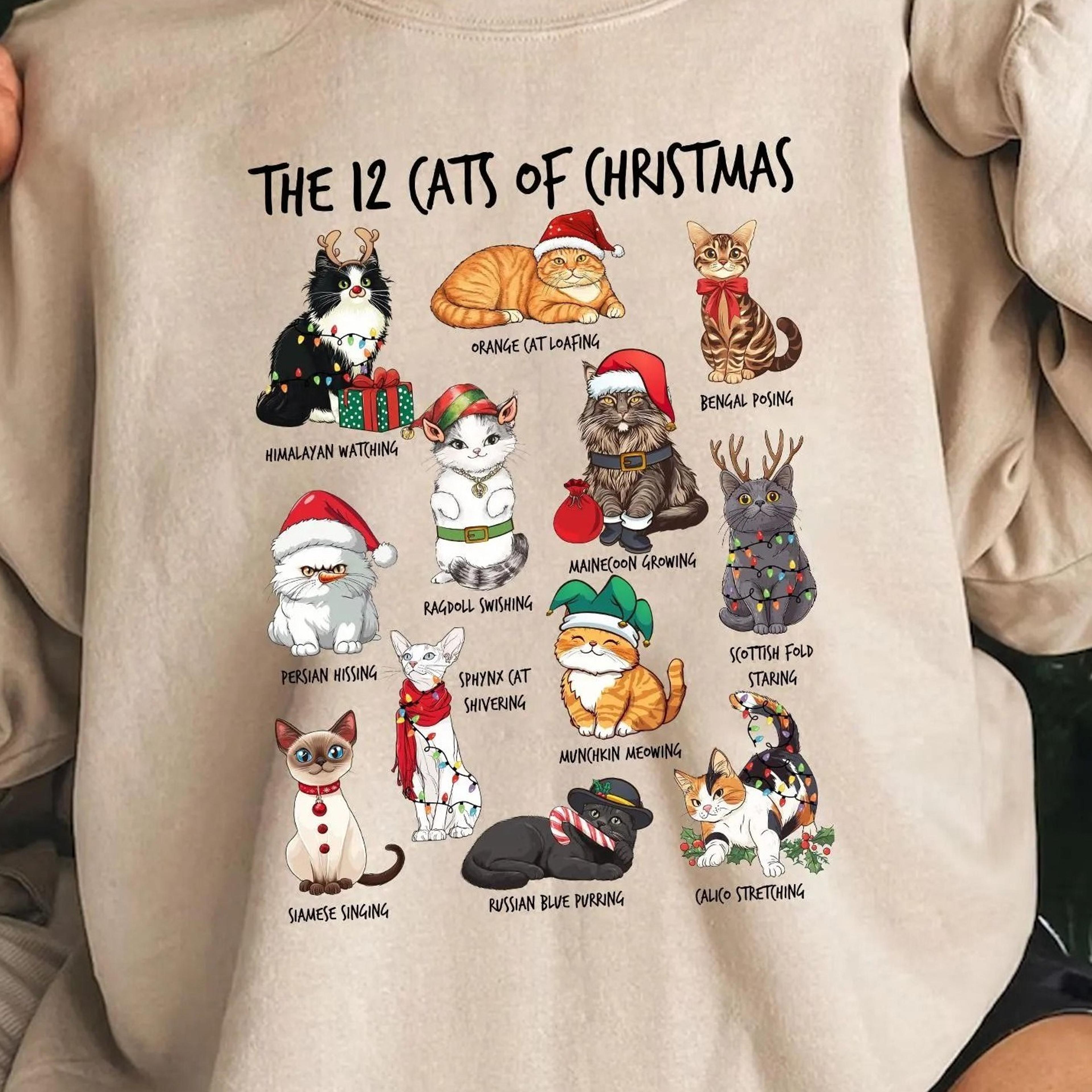 cat christmas shirt retro 12 cats cotton tee