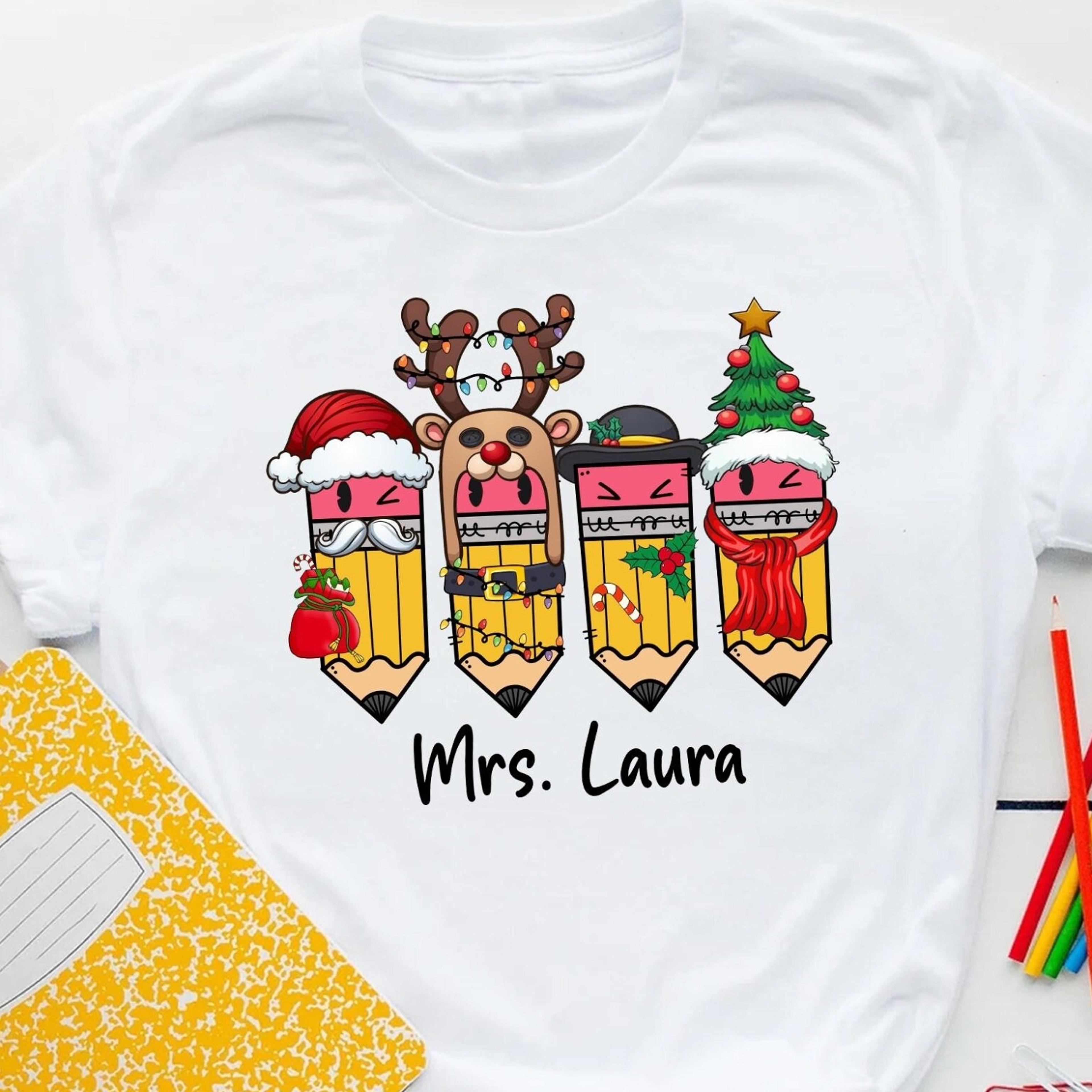 teacher christmas shirt, pencil reindeer design