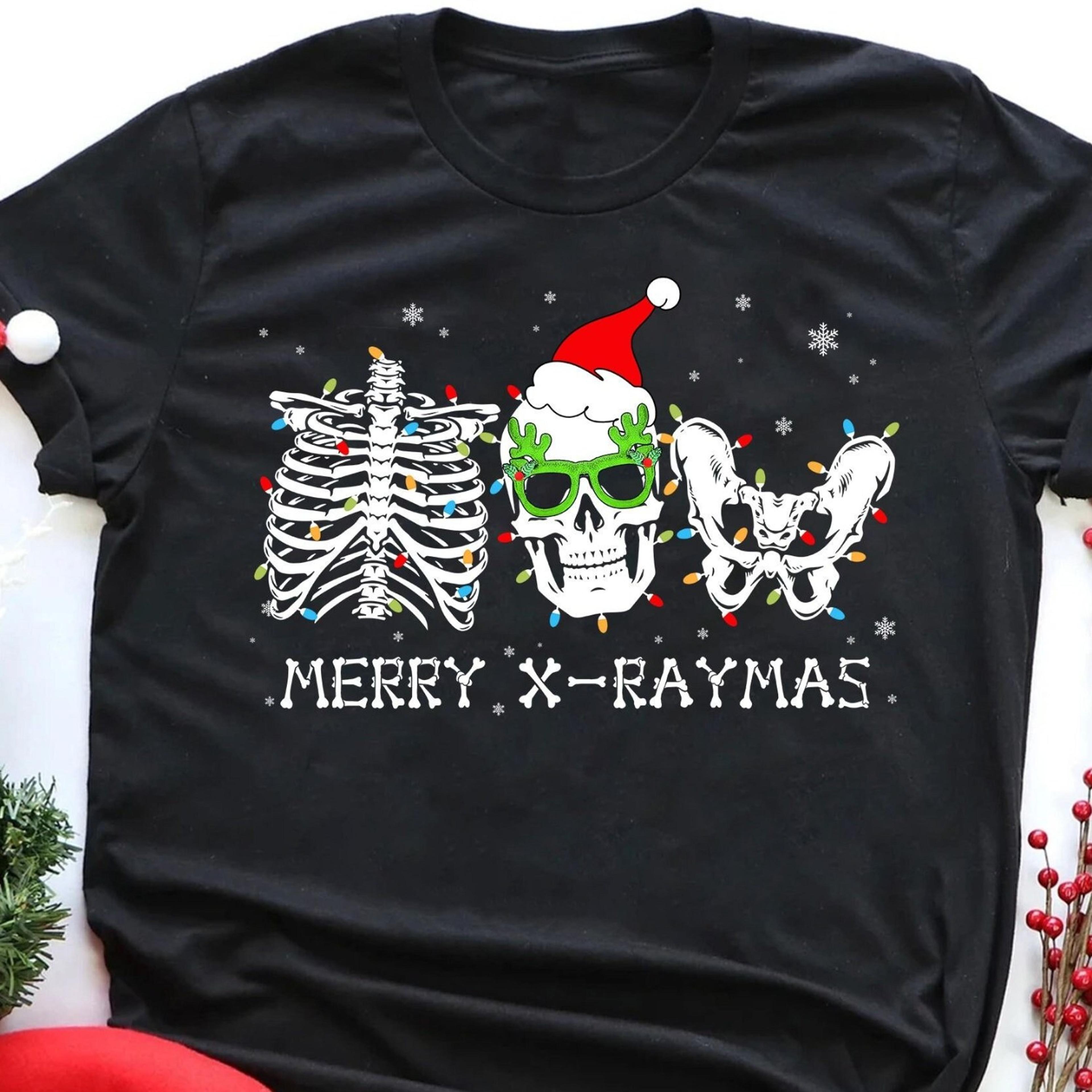 merry x raymas radiology tech shirt christmas skeleton rib cage