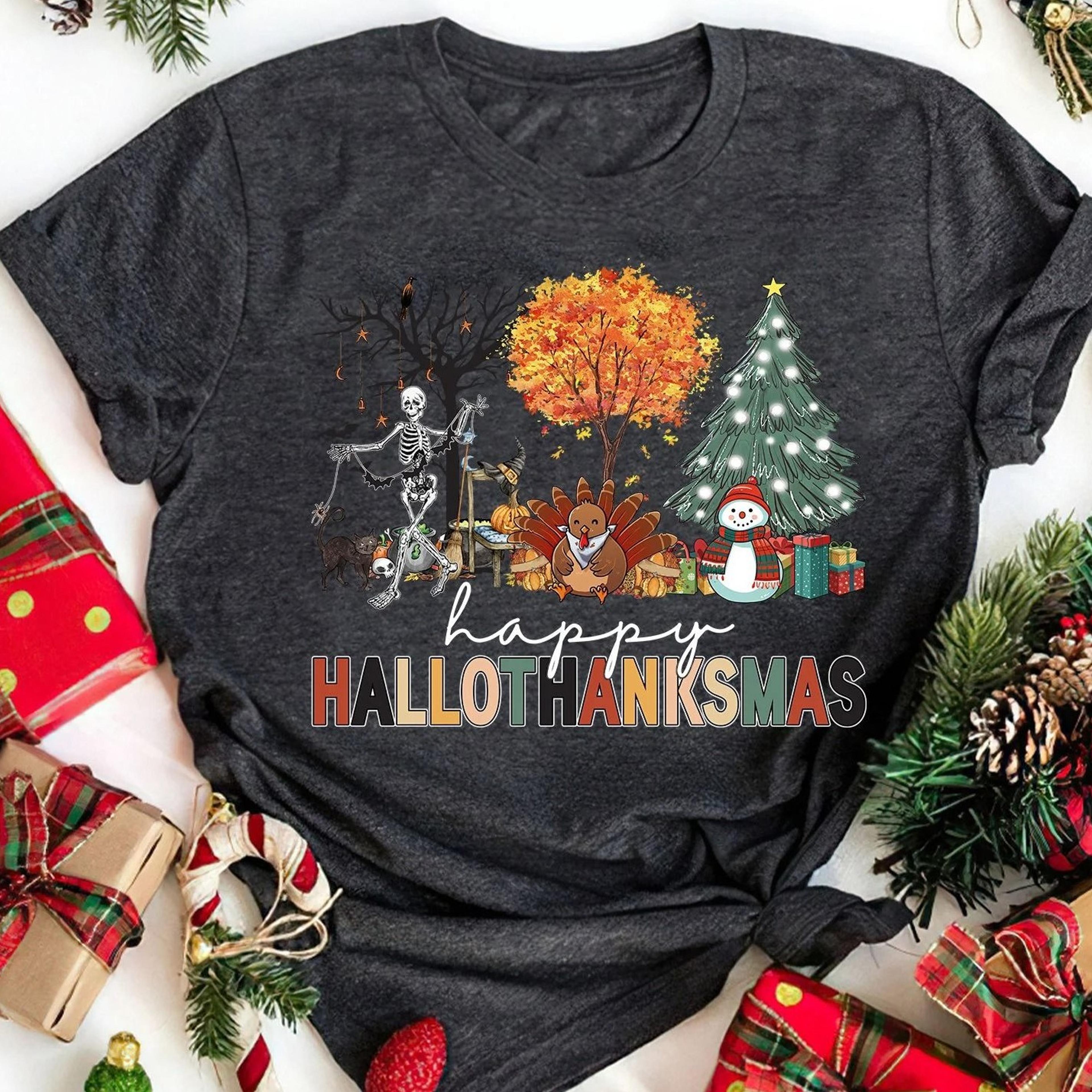 hallothanksmas t-shirt holiday season cotton tee