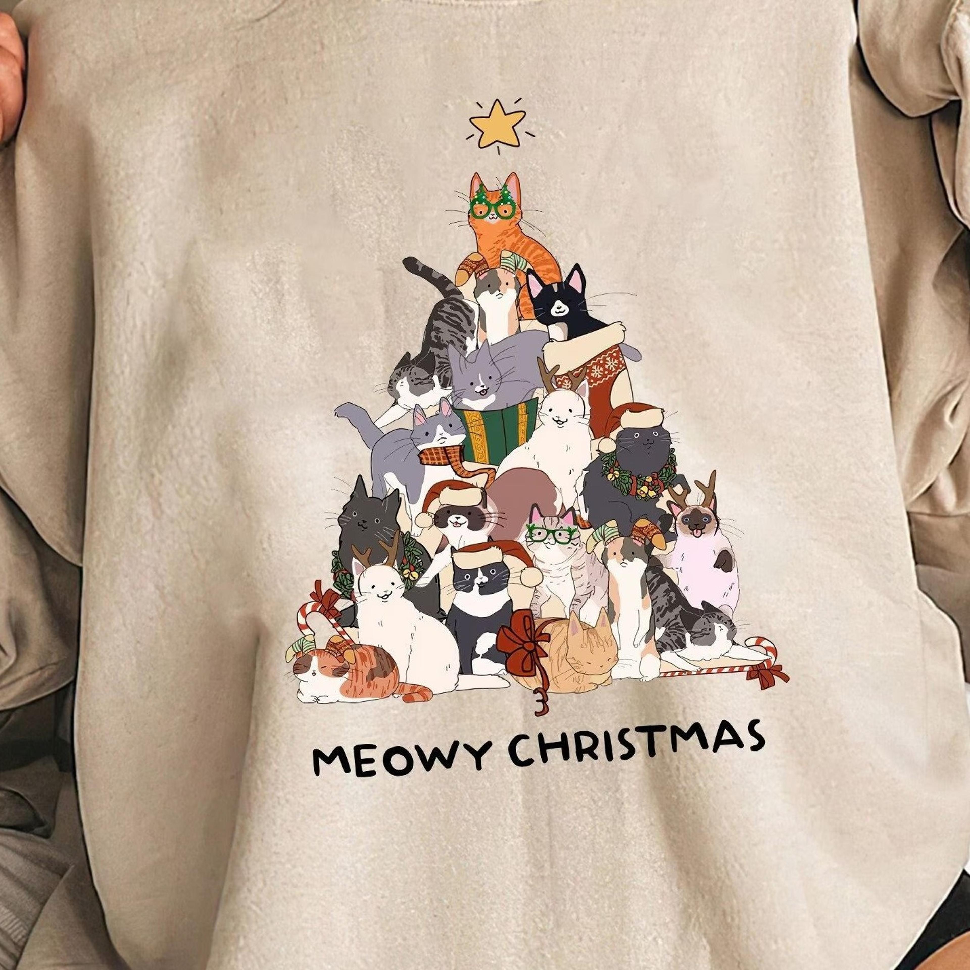 meowy christmas cat t shirt cotton unisex shirt