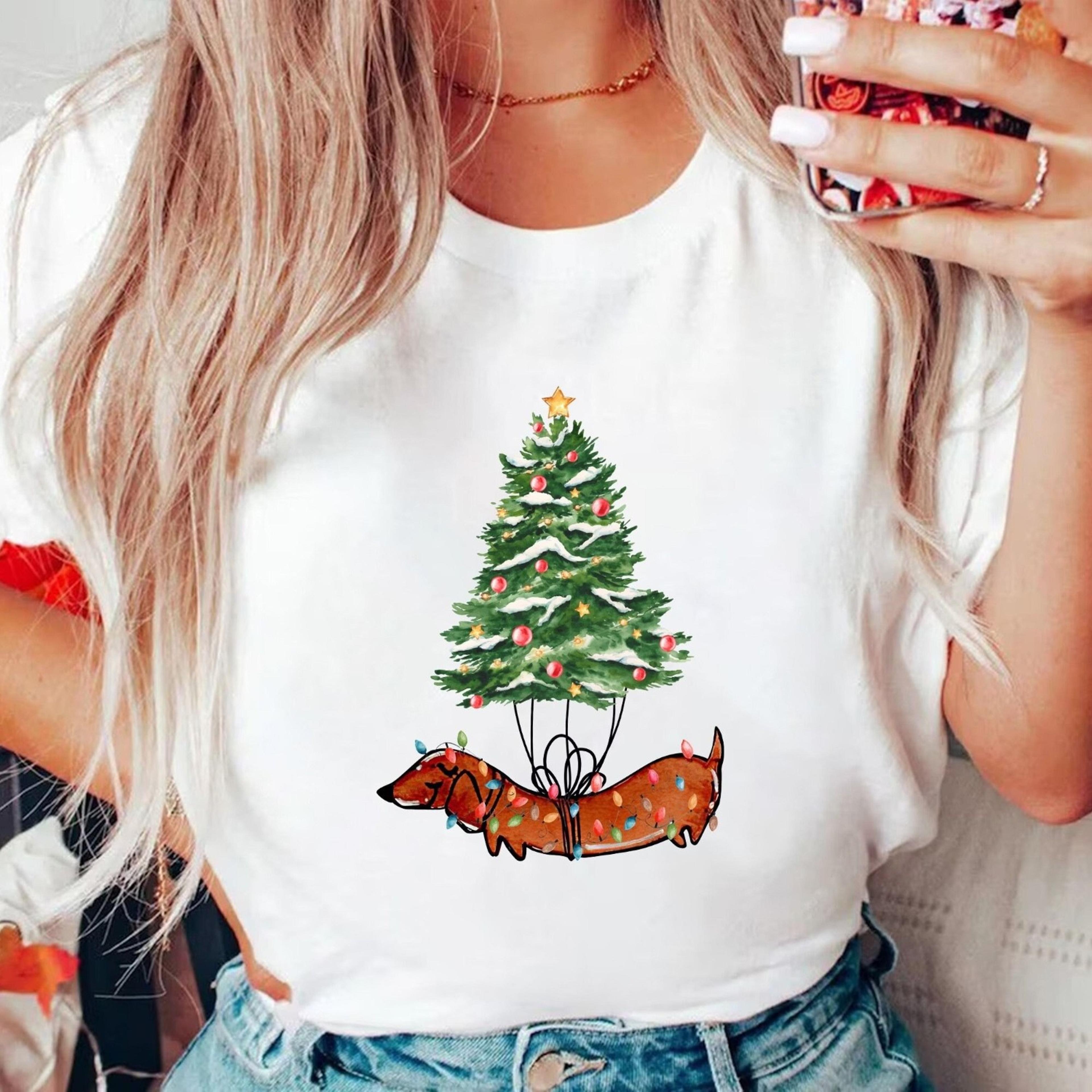 dachshund christmas tree shirt cotton weiner dog tee