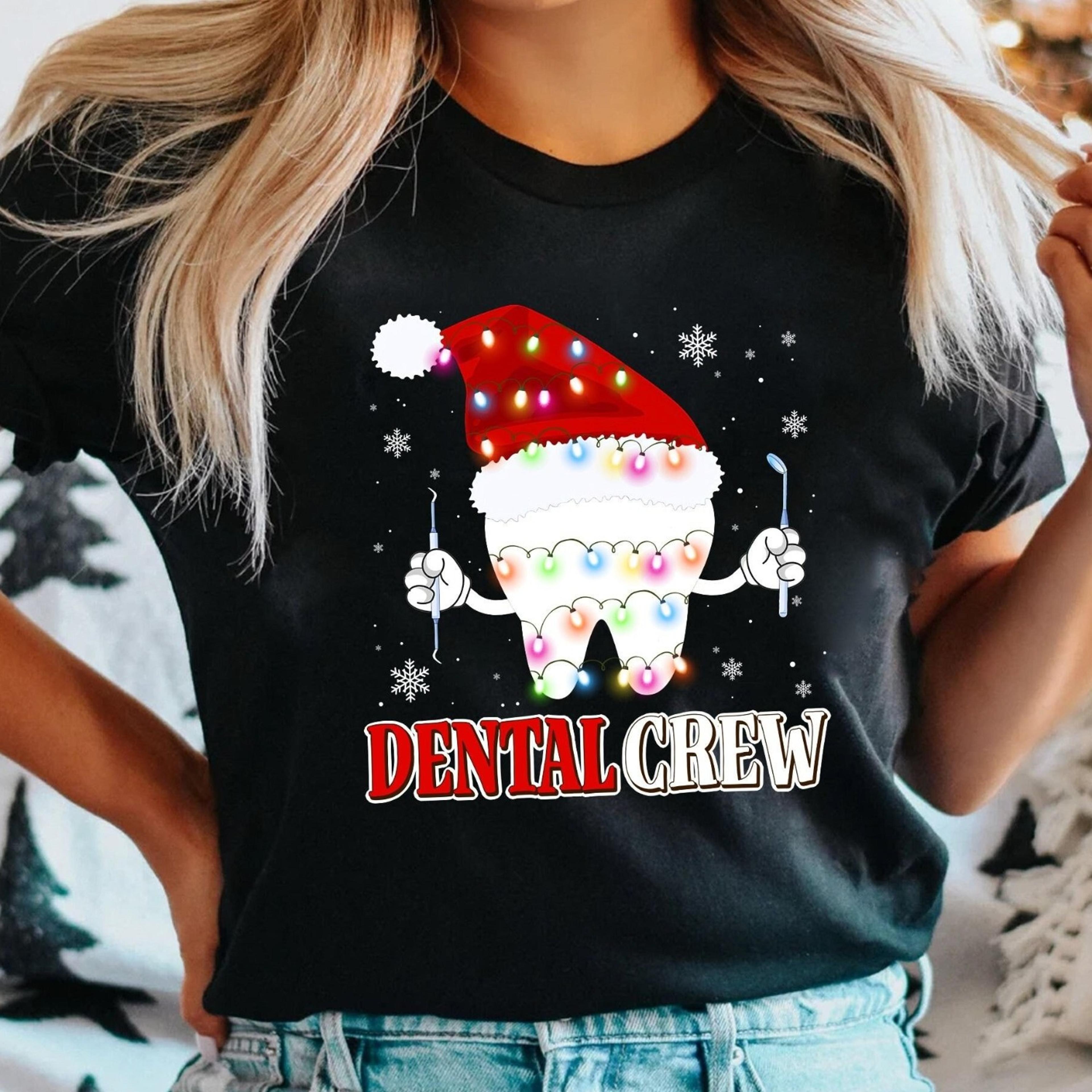 dental crew christmas t-shirt santa hat dentist gift