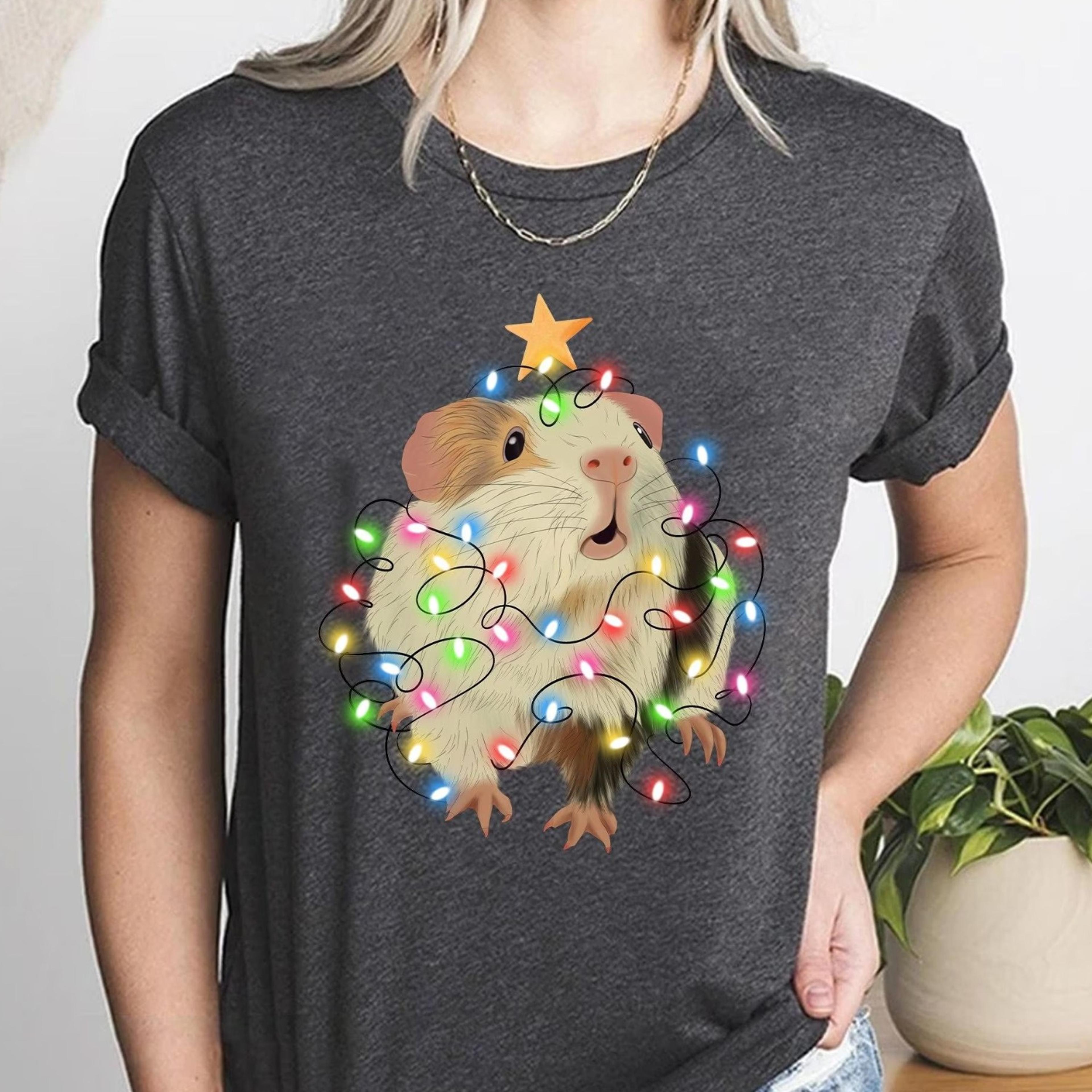 guinea pig christmas lights shirt, holiday cotton tee