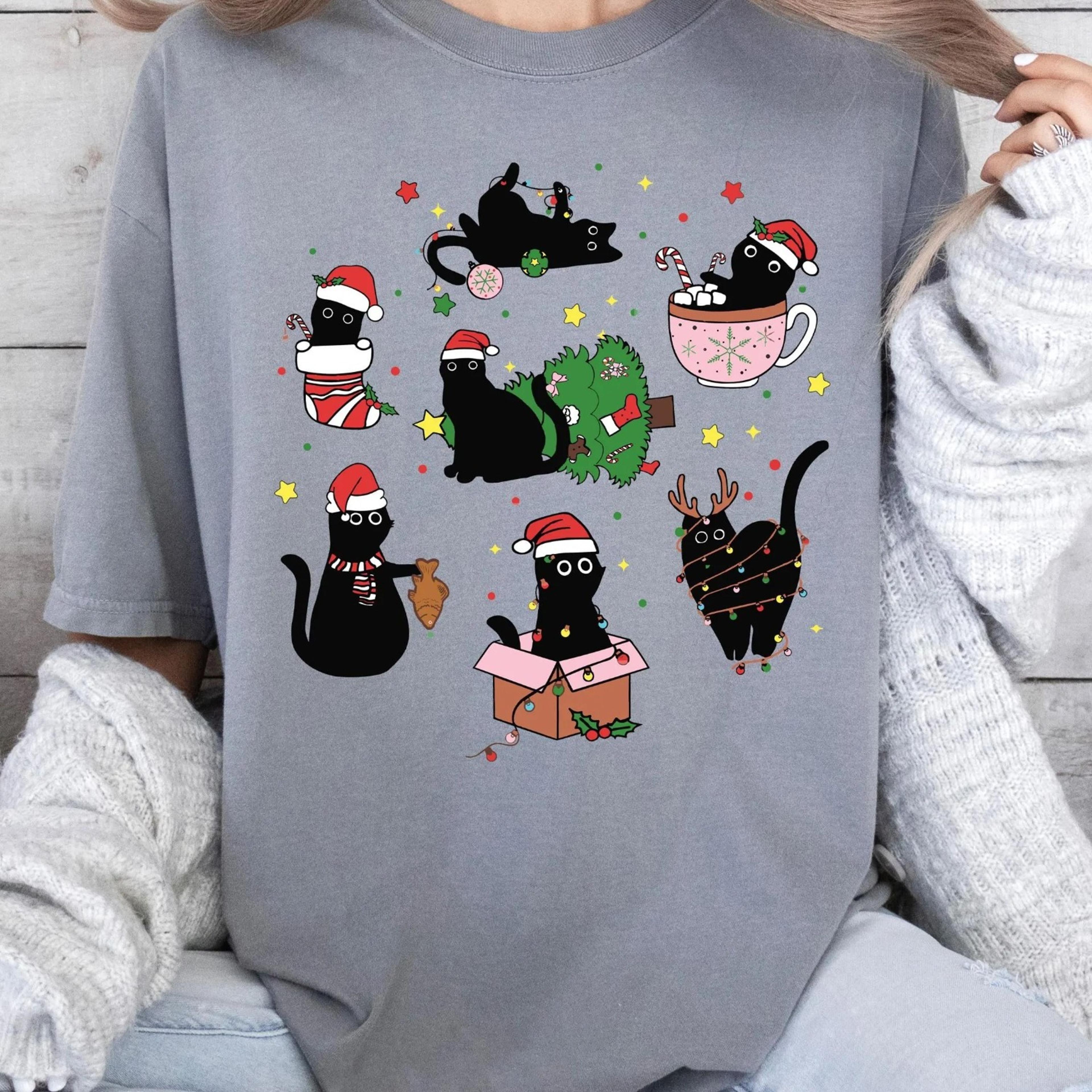 christmas black cat shirt meowy xmas tee