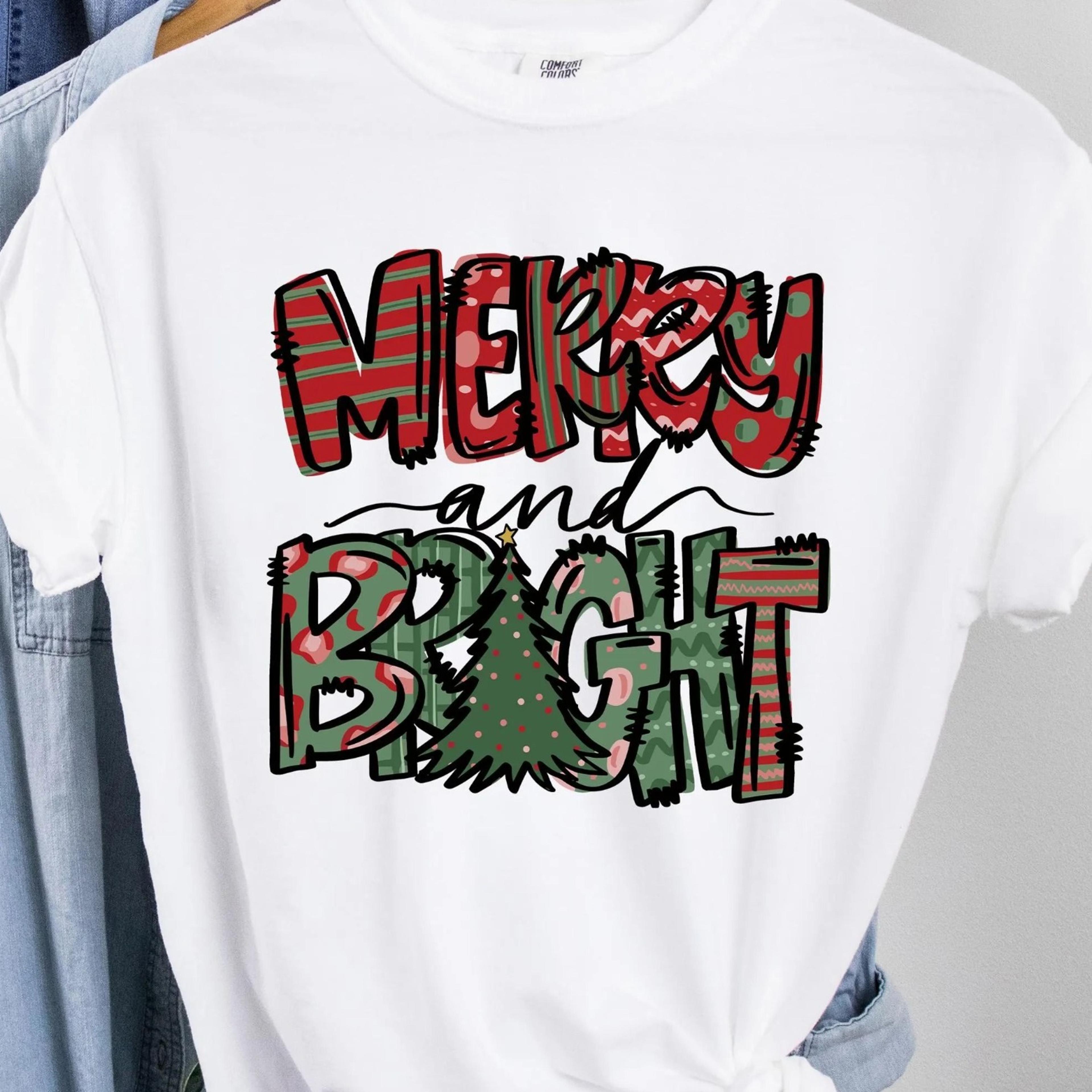 merry & bright christmas tee - pine tree outfit