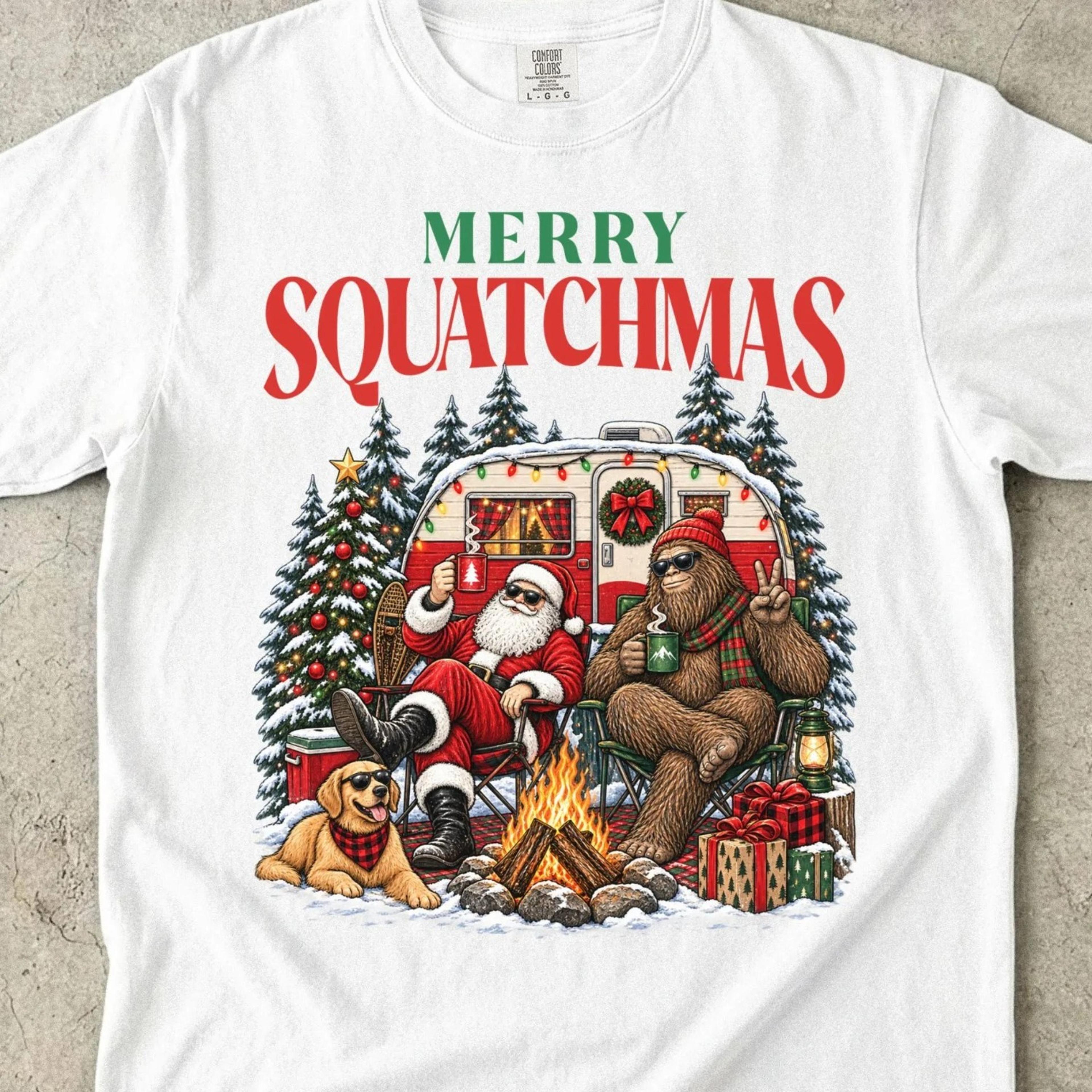 merry squatchmas shirt bigfoot and santa christmas tee camping holiday graphic tshirt cozy winter