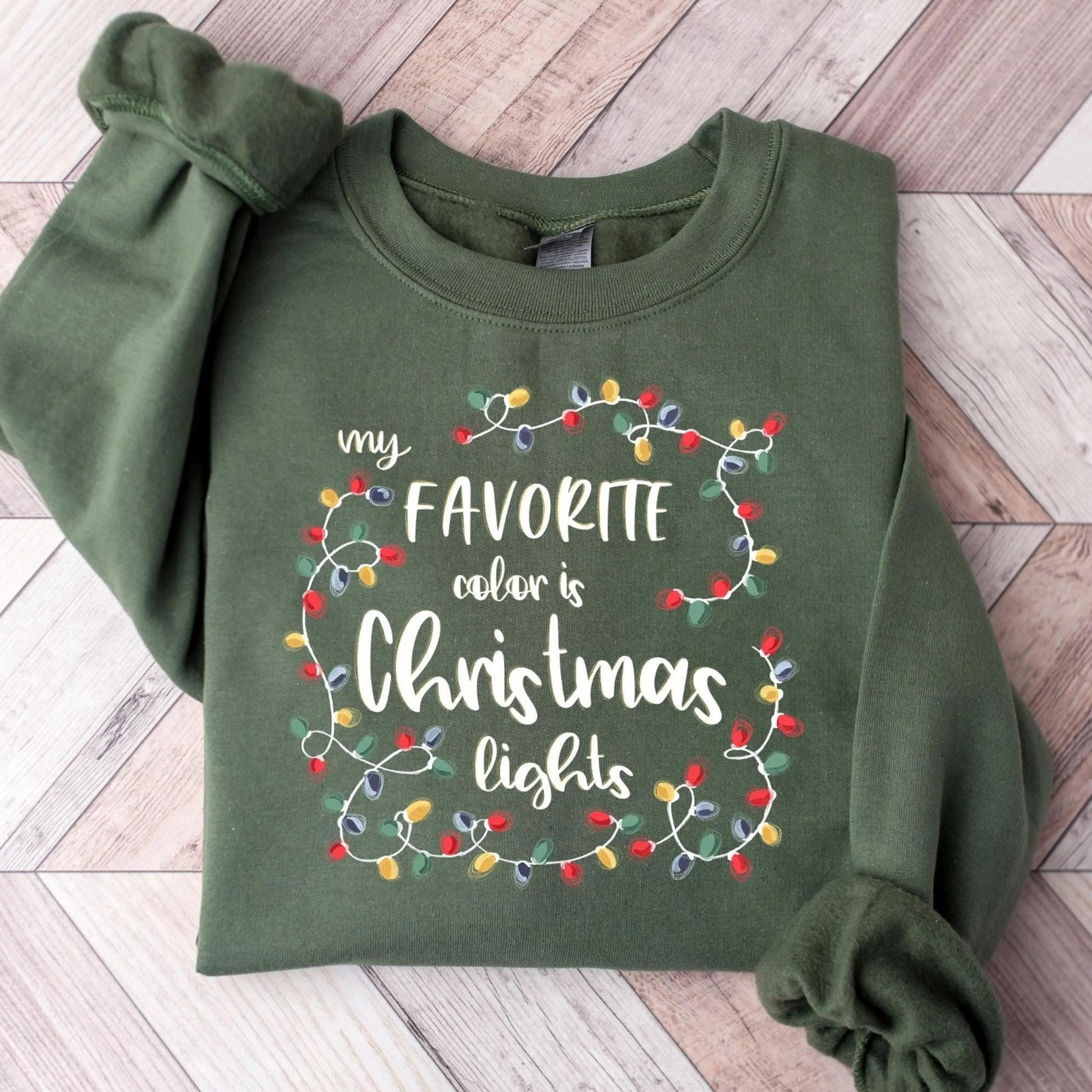 my favorite color is christmas lights sweatshirt, christmas tshirt, women christmas shirt, christmas family matching shi