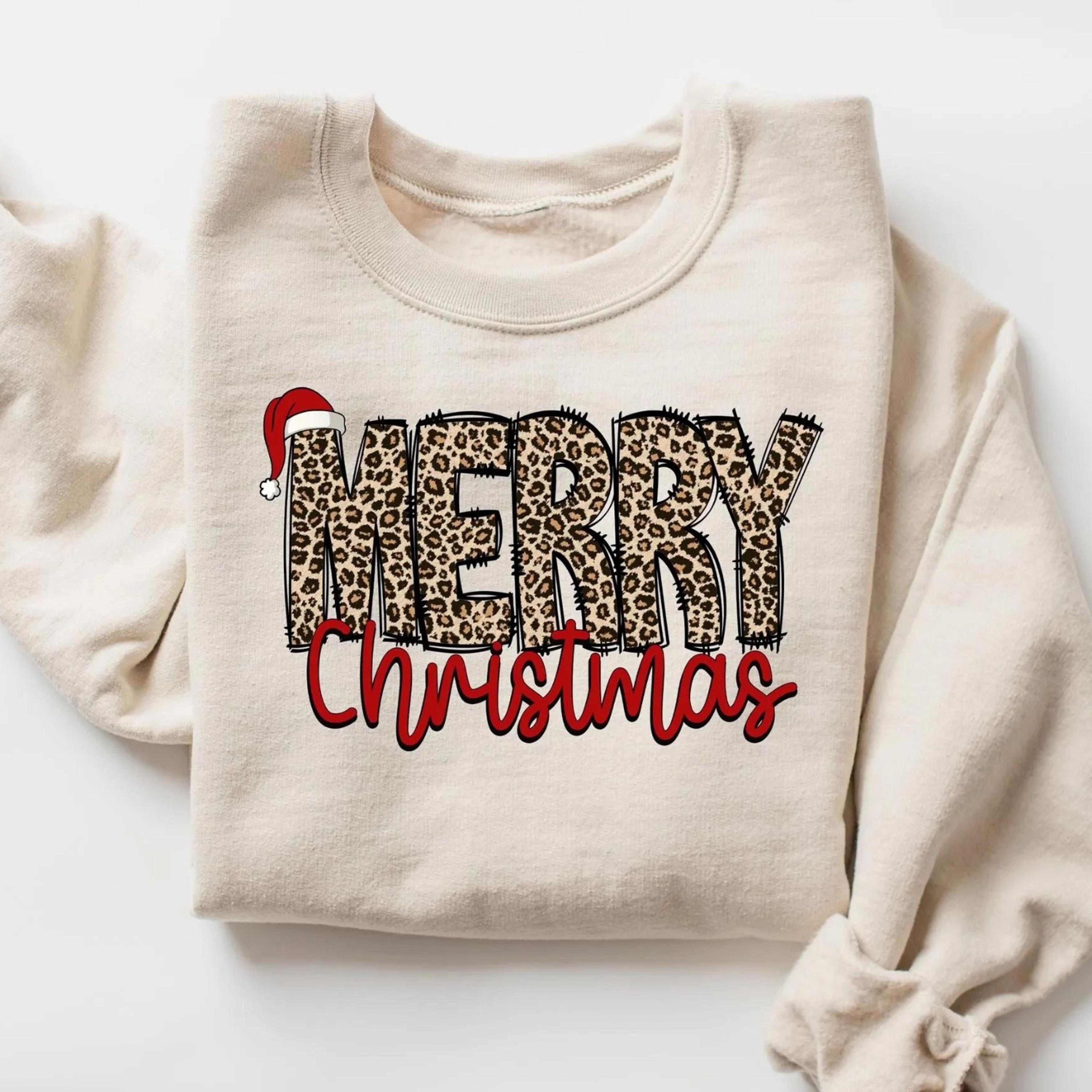 merry christmas sweatshirt, leopard printed christmas tshirt, christmas gifts, womens leopard christmas sweater