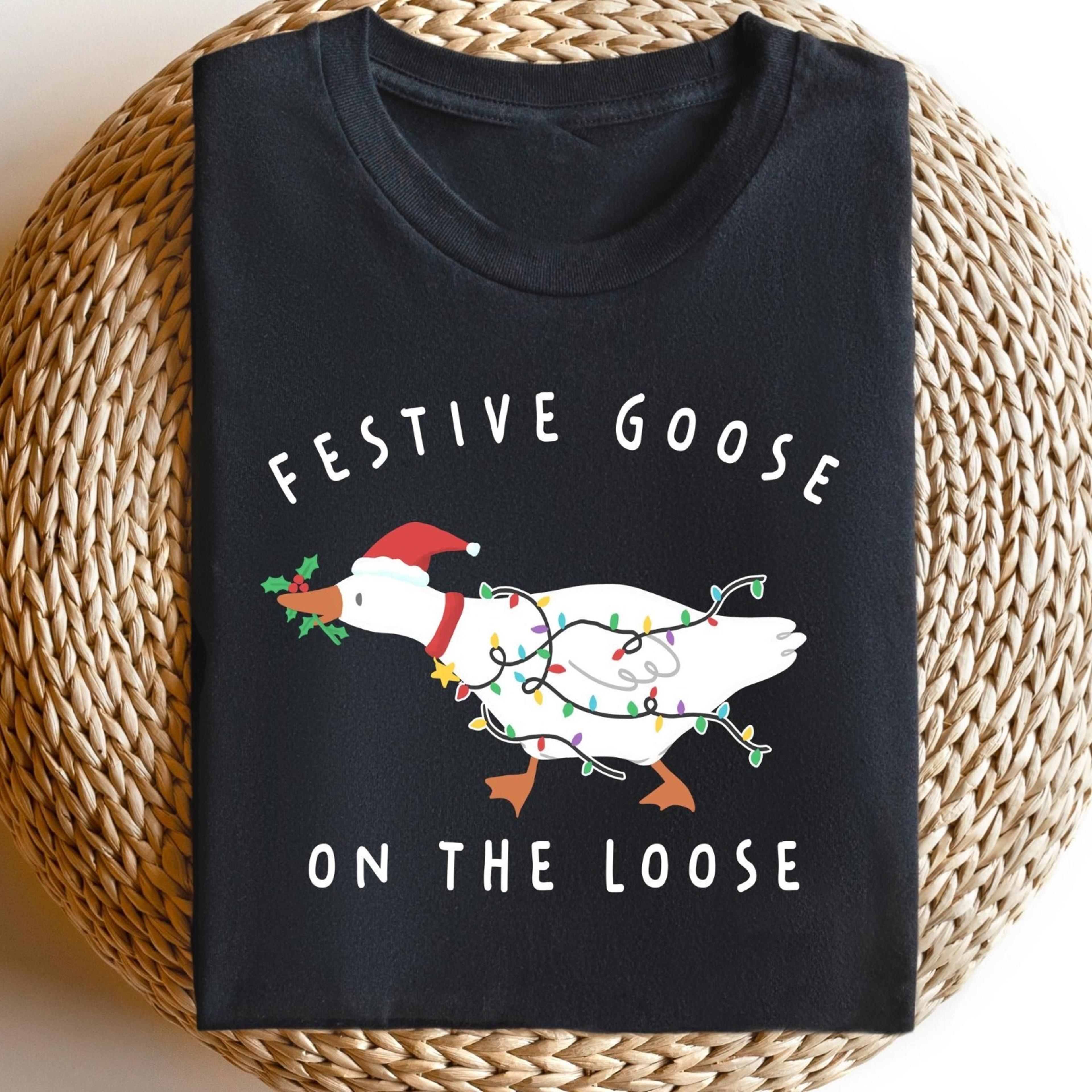 festive goose on the loose christmas sweatshirt, funny goose holiday shirt, cute xmas duck tshirt, silly goose hoodie, w