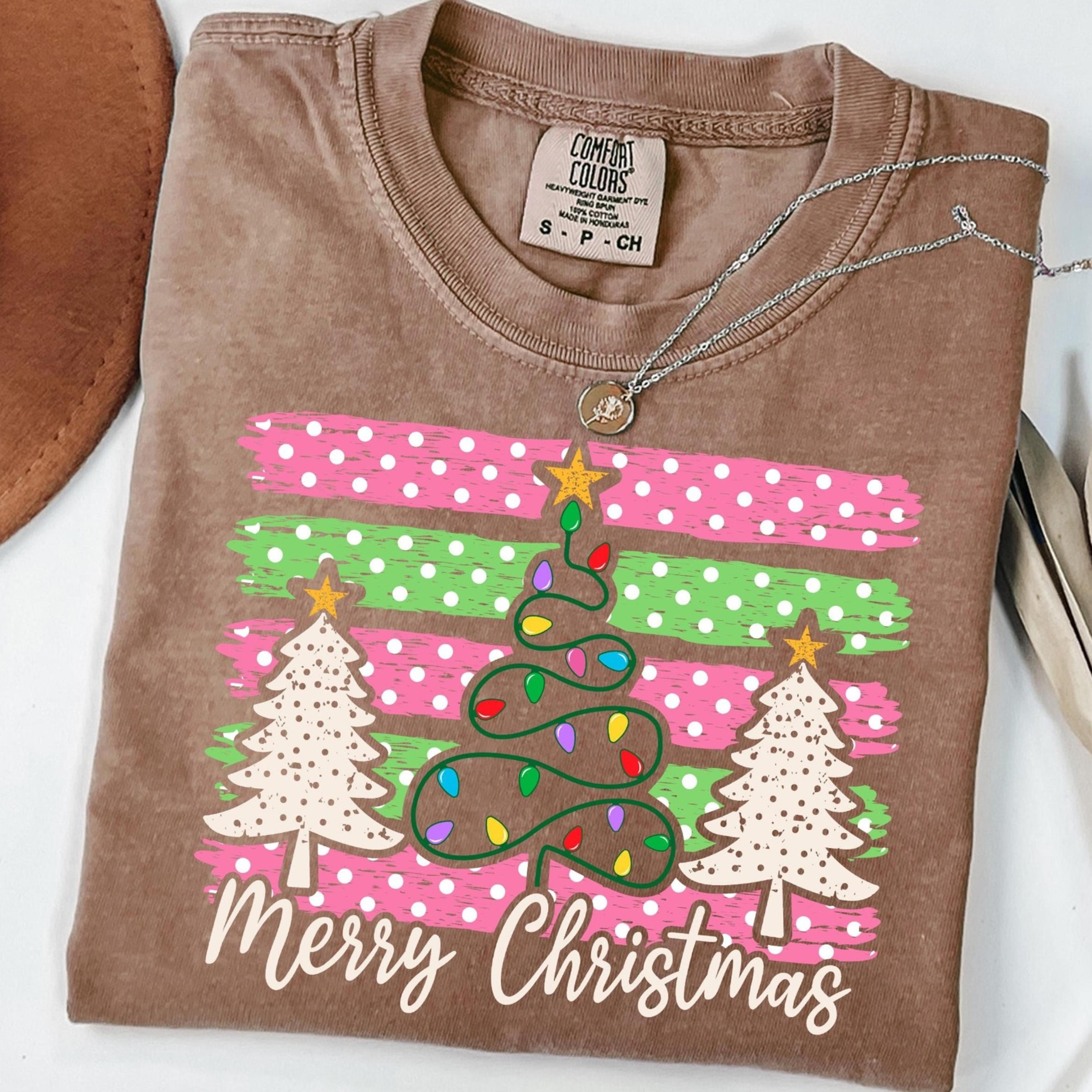 retro christmas lights shirt, striped coquette christmas t-shirt, colorful lights christmas tree shirt, festive holiday