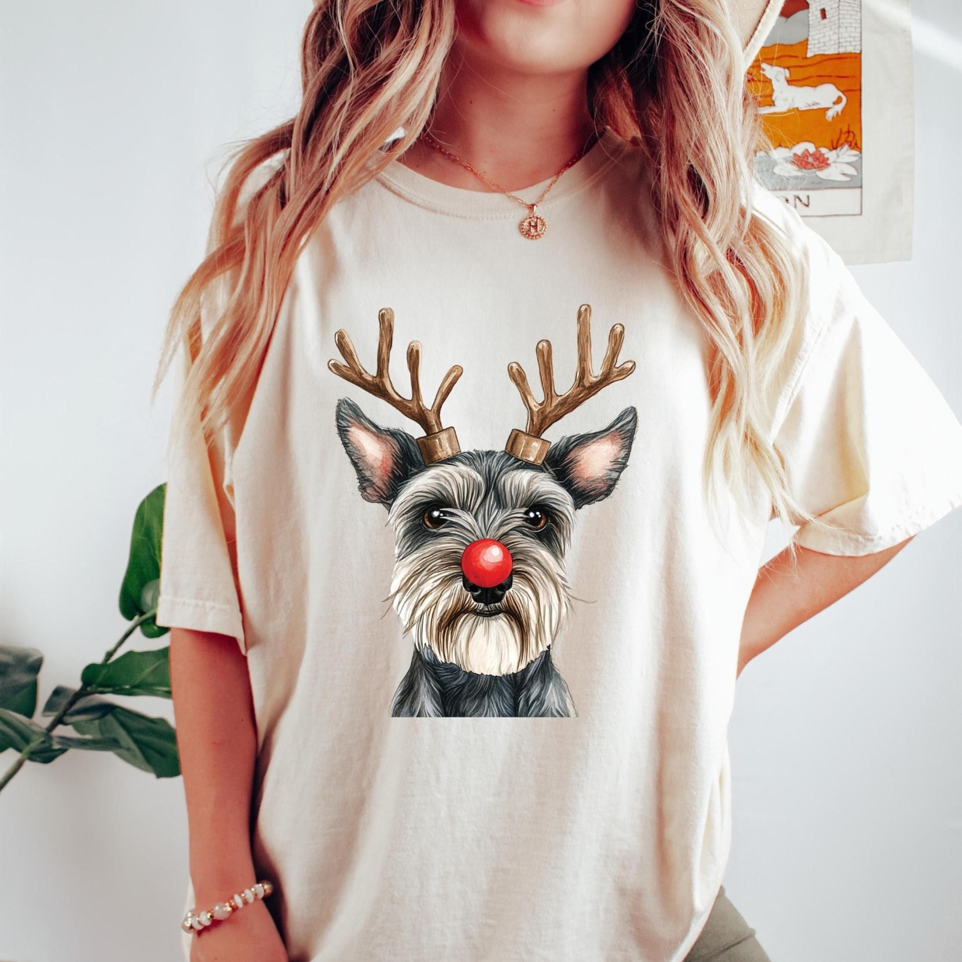 christmas mini schnauzer sweatshirt, christmas deer dog shirt, holiday dog tshirt, mini schnauzer mom tee, gift for dog