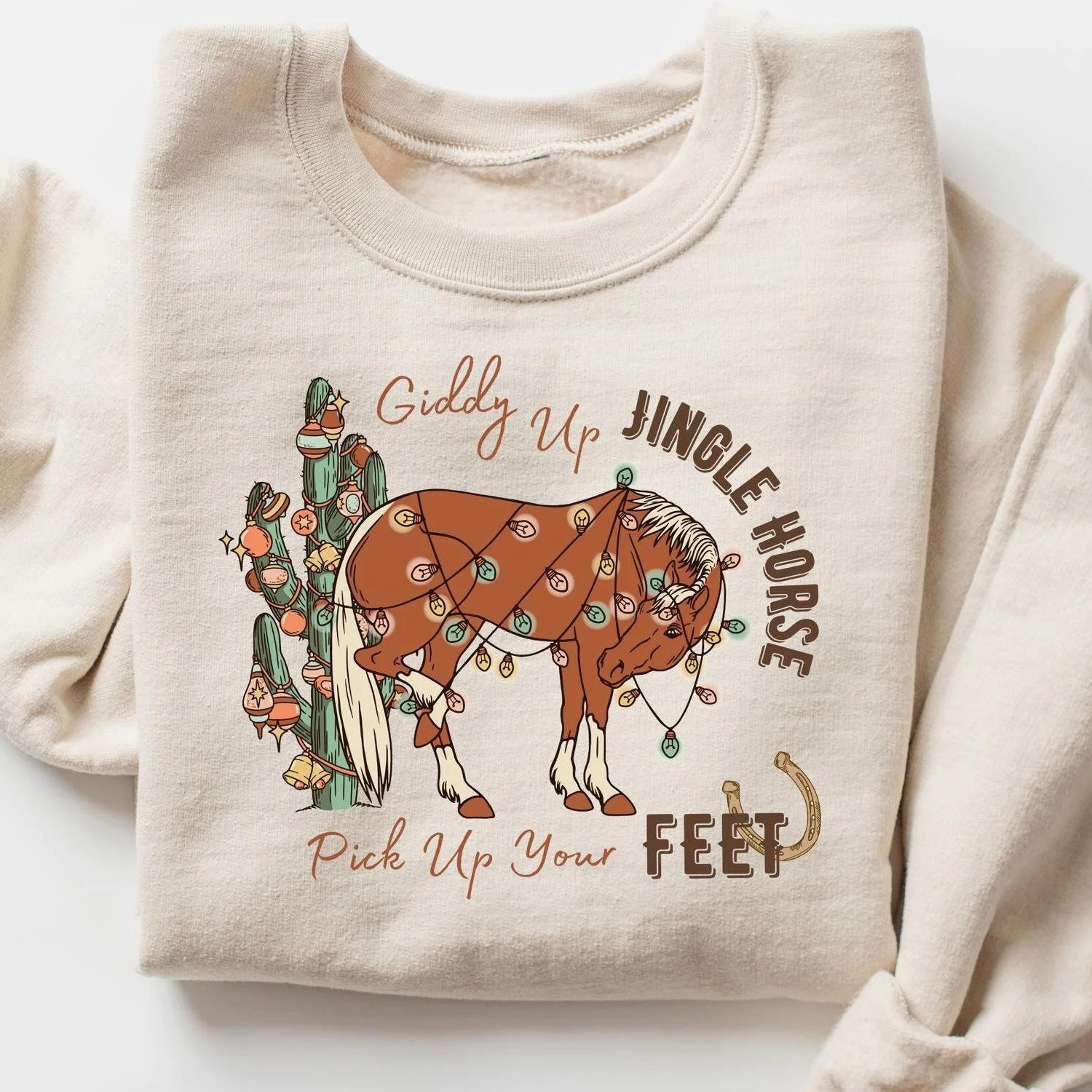 cowboy christmas sweater, giddy up jingle horse pick up your feet, howdy country christmas tee, christmas gift, cowgirl