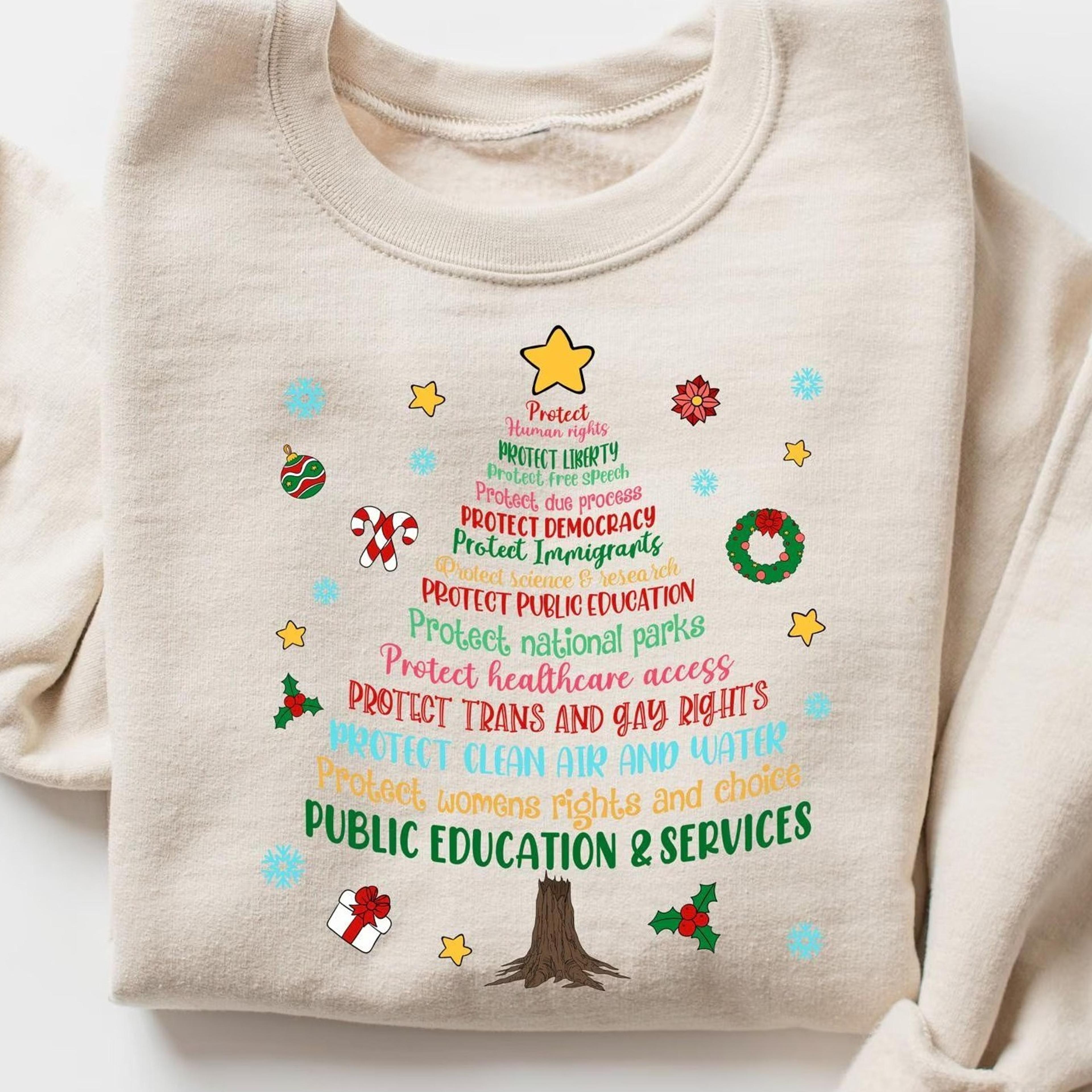 protect democracy christmas tree sweatshirt, anti trump fascism tee, liberal values social justice sweater, christmas