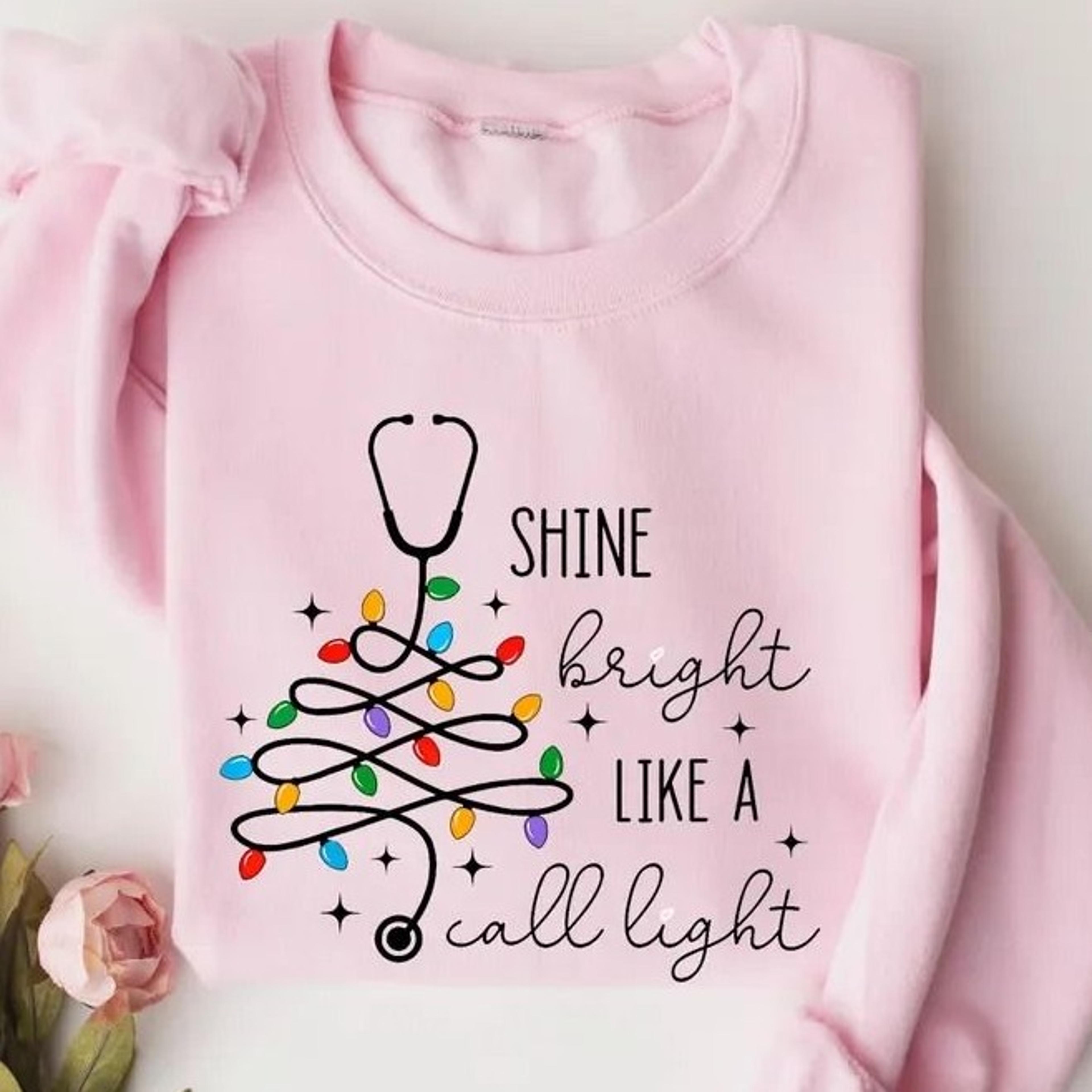 shine bright like a call light sweatshirt, stethoscope christmas tree shirt, nurse christmas hoodie, winter nurse tee, h
