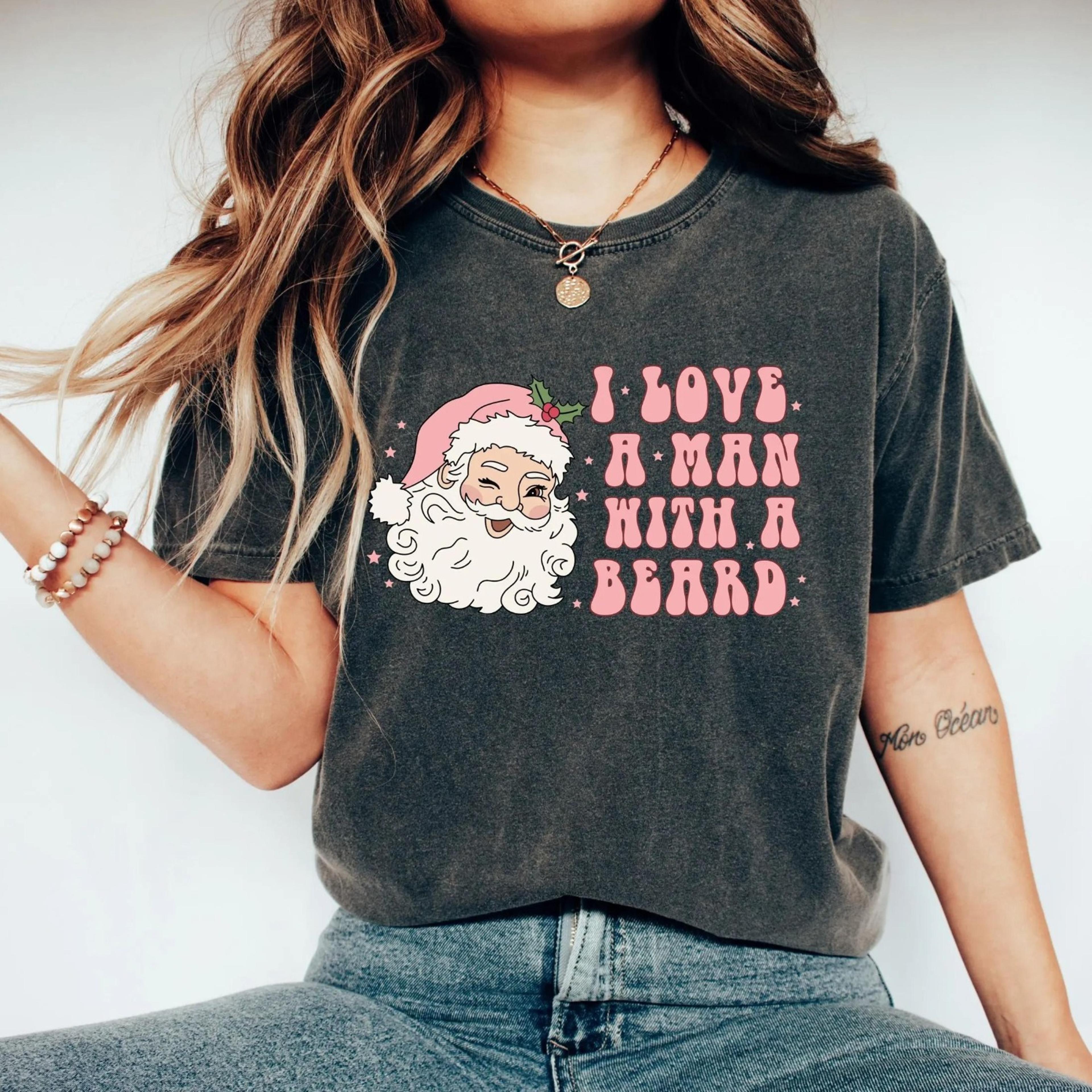 funny santa beard shirt, retro pink santa christmas tshirt, womens christmas sweatshirt, christmas holiday tshirt, uniqu