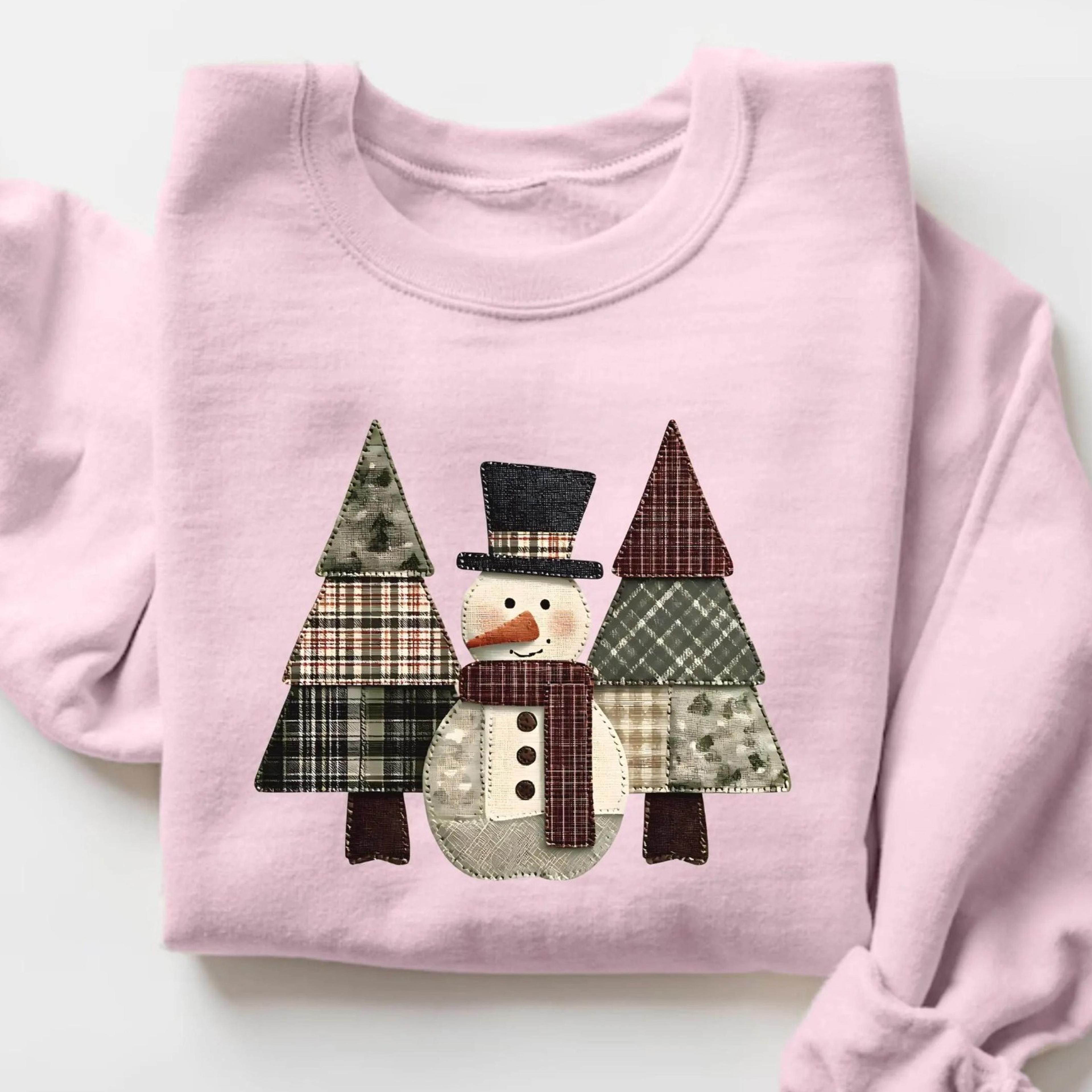 faux patchwork snowman christmas sweatshirt, snowman xmas sweater, patchwork christmas shirt, snowman lover gift