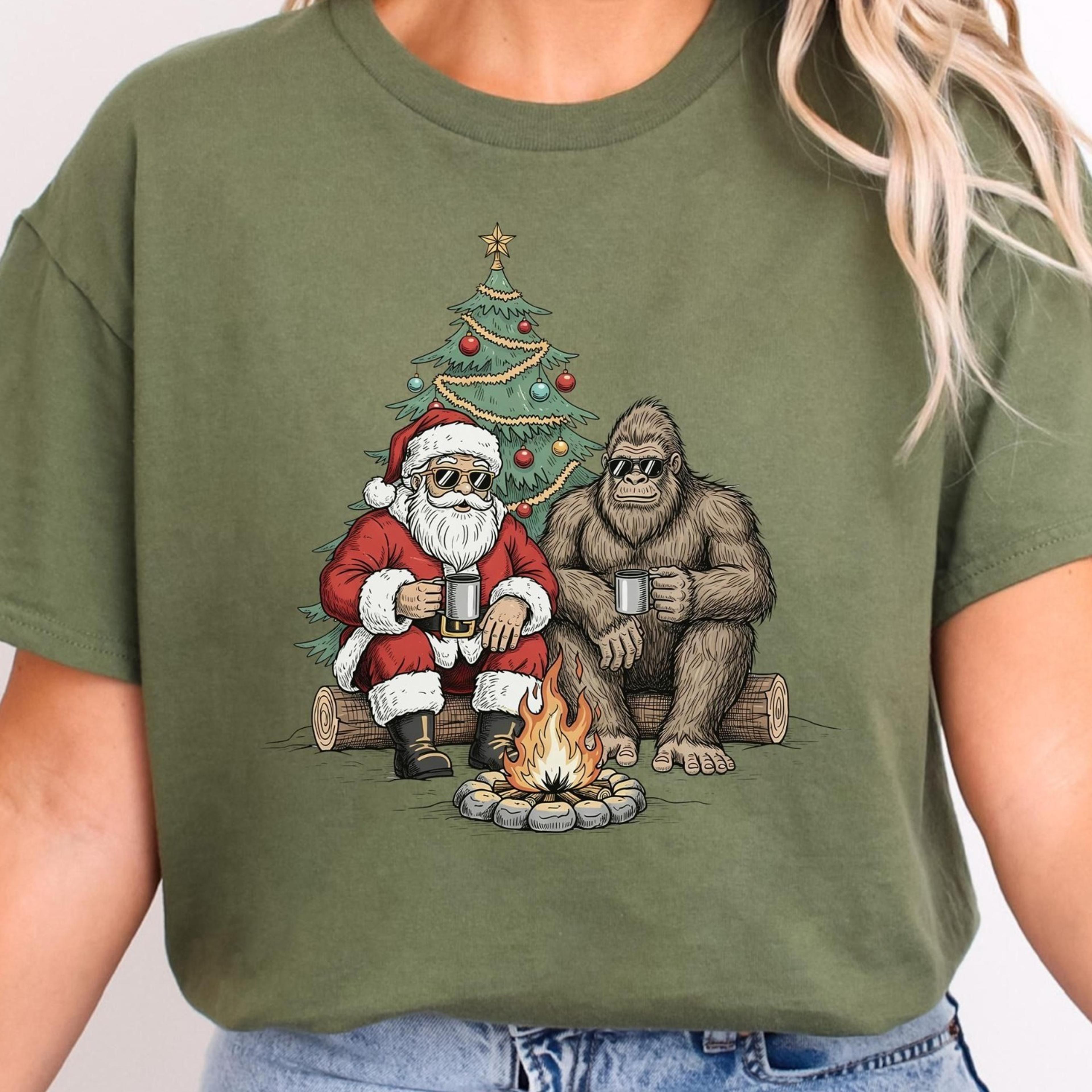 santa bigfoot christmas campfire sweater, sasquatch christmas sweater, ugly christmas sweater, gift for him, christmas c