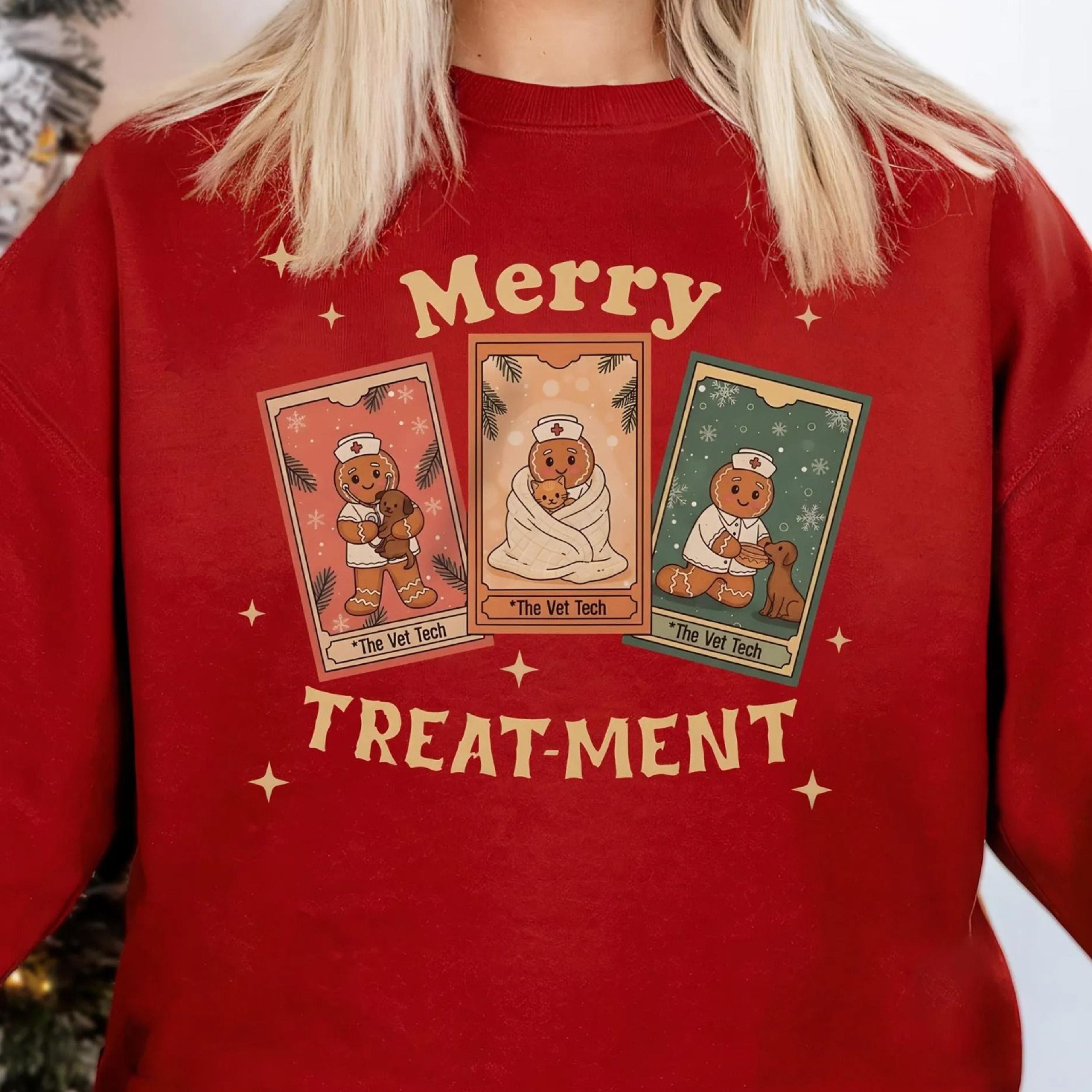 vet christmas sweatshirt, merry treat-ment xmas sweater, veterinarian christmas shirt, gifts for vet techs, vet assistan