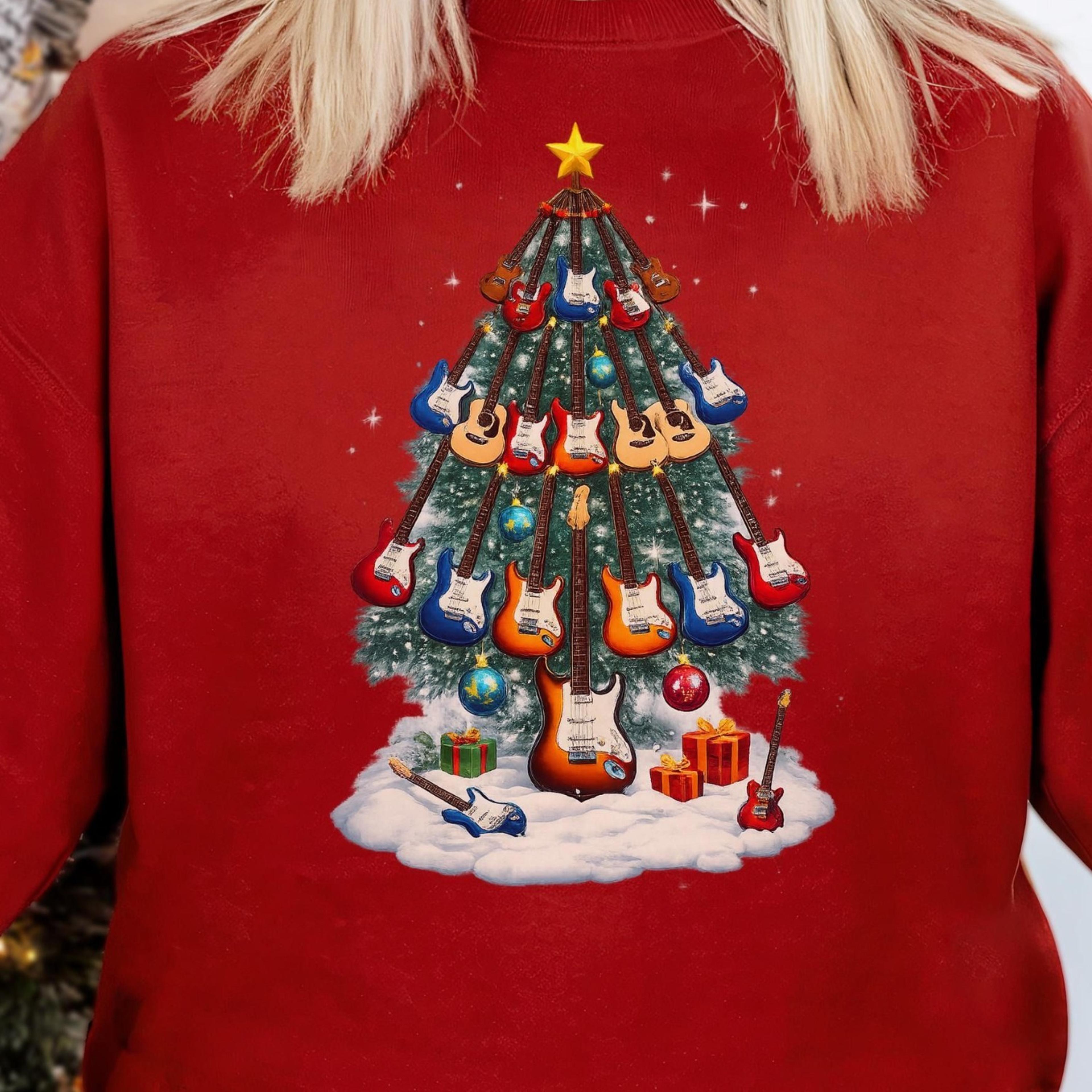 guitar christmas tree sweatshirt, christmas rock sweater, electric guitar jumper, rock guitarist shirt, guitar lover gif
