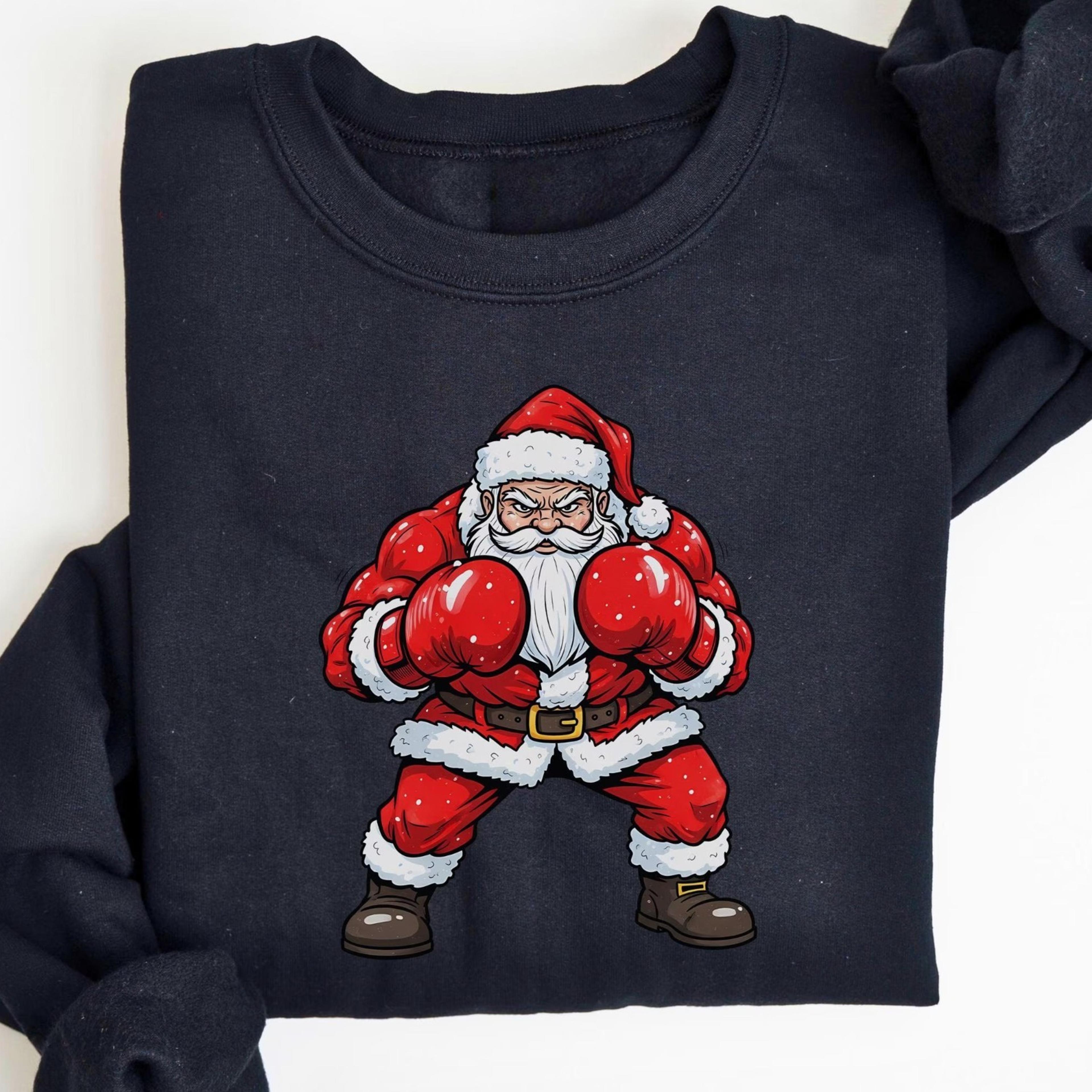 santa claus boxing christmas sweatshirt, boxer xmas sweater, sporty christmas shirt, boxing lover gift