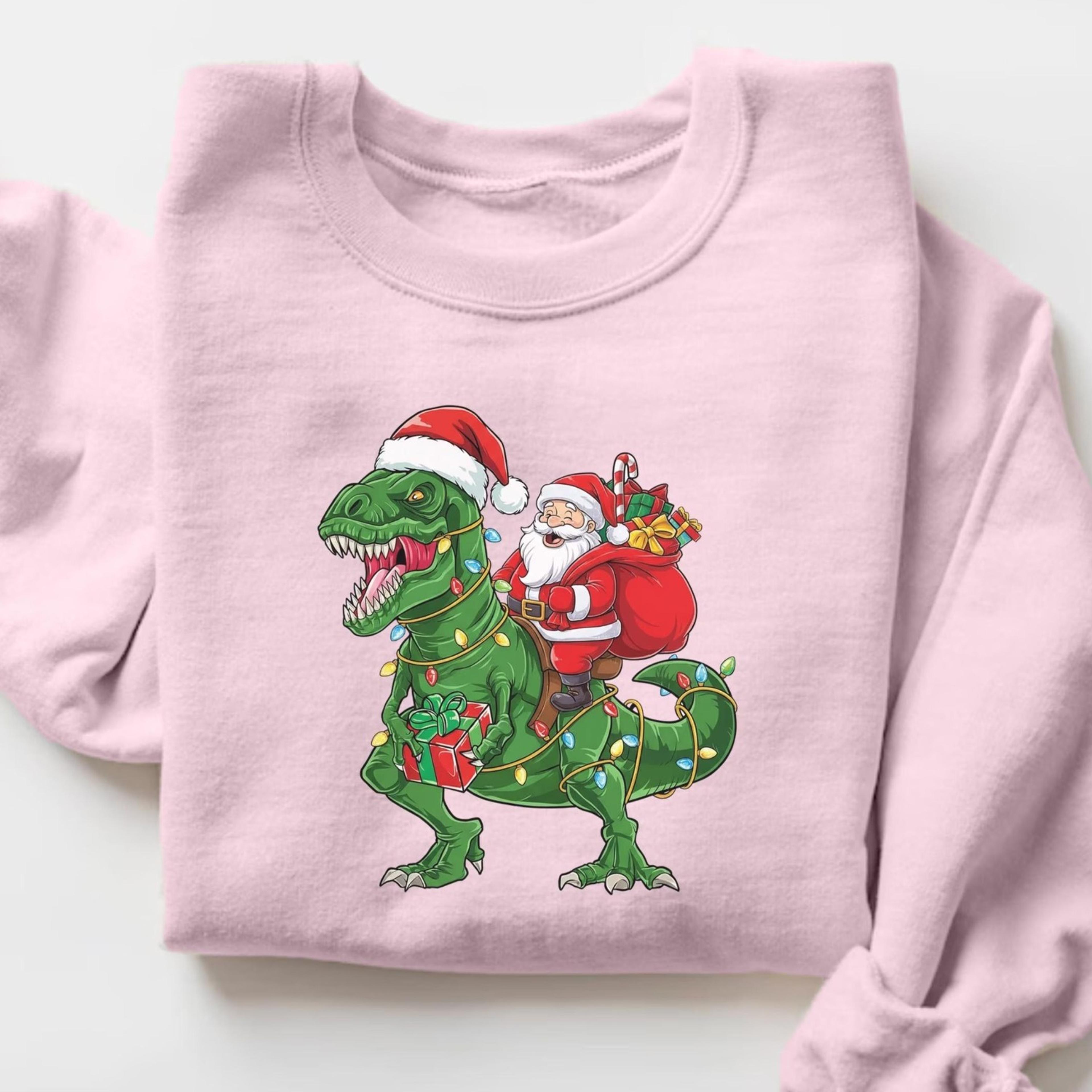 dinosaur santa claus christmas sweatshirt, funny t rex xmas shirt, holiday dino lover hoodie, cute kids christmas gift,