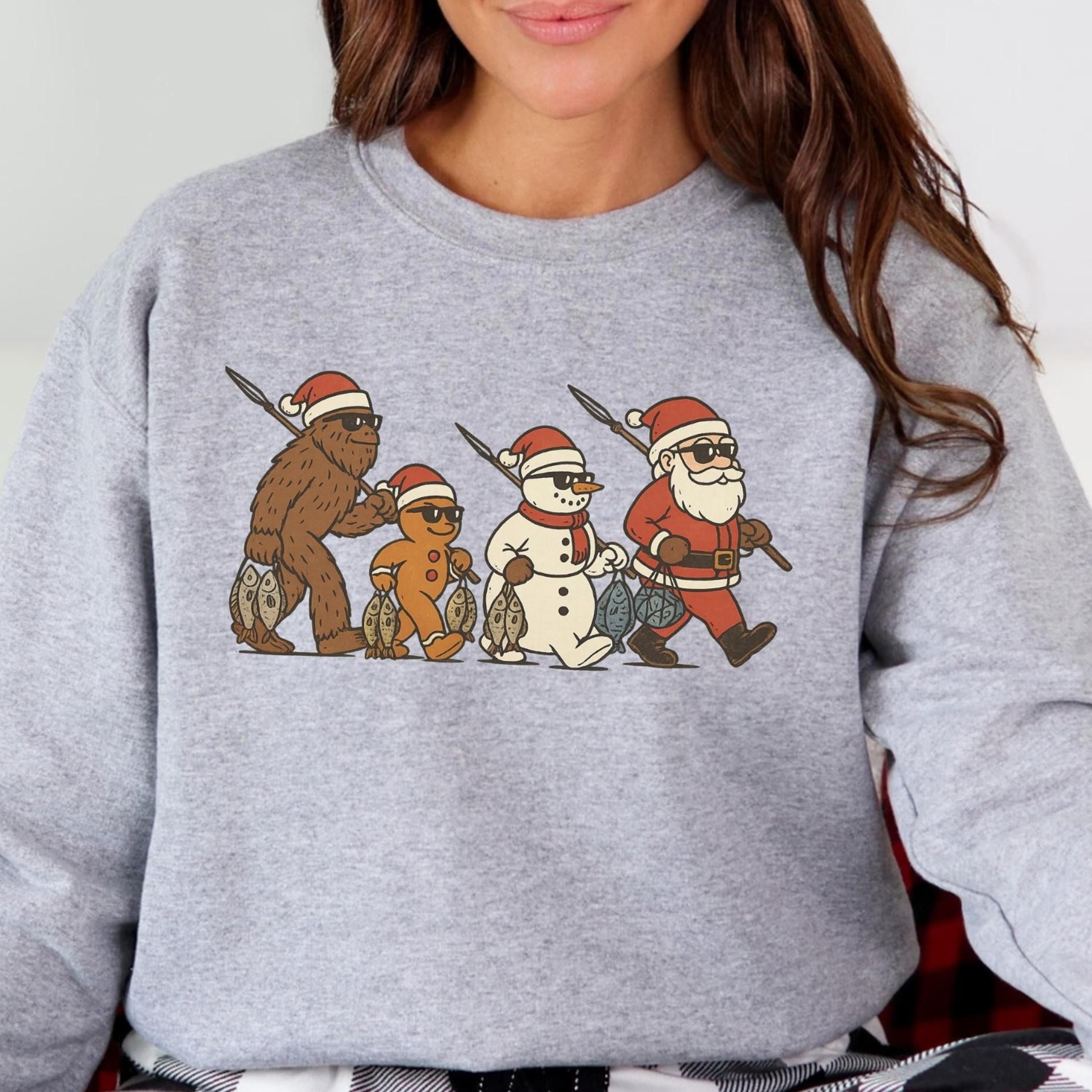 fishing christmas sweatshirt, santa fishing christmas gift, retro fisherman x-mas tee, fishing lover gift, angler christ
