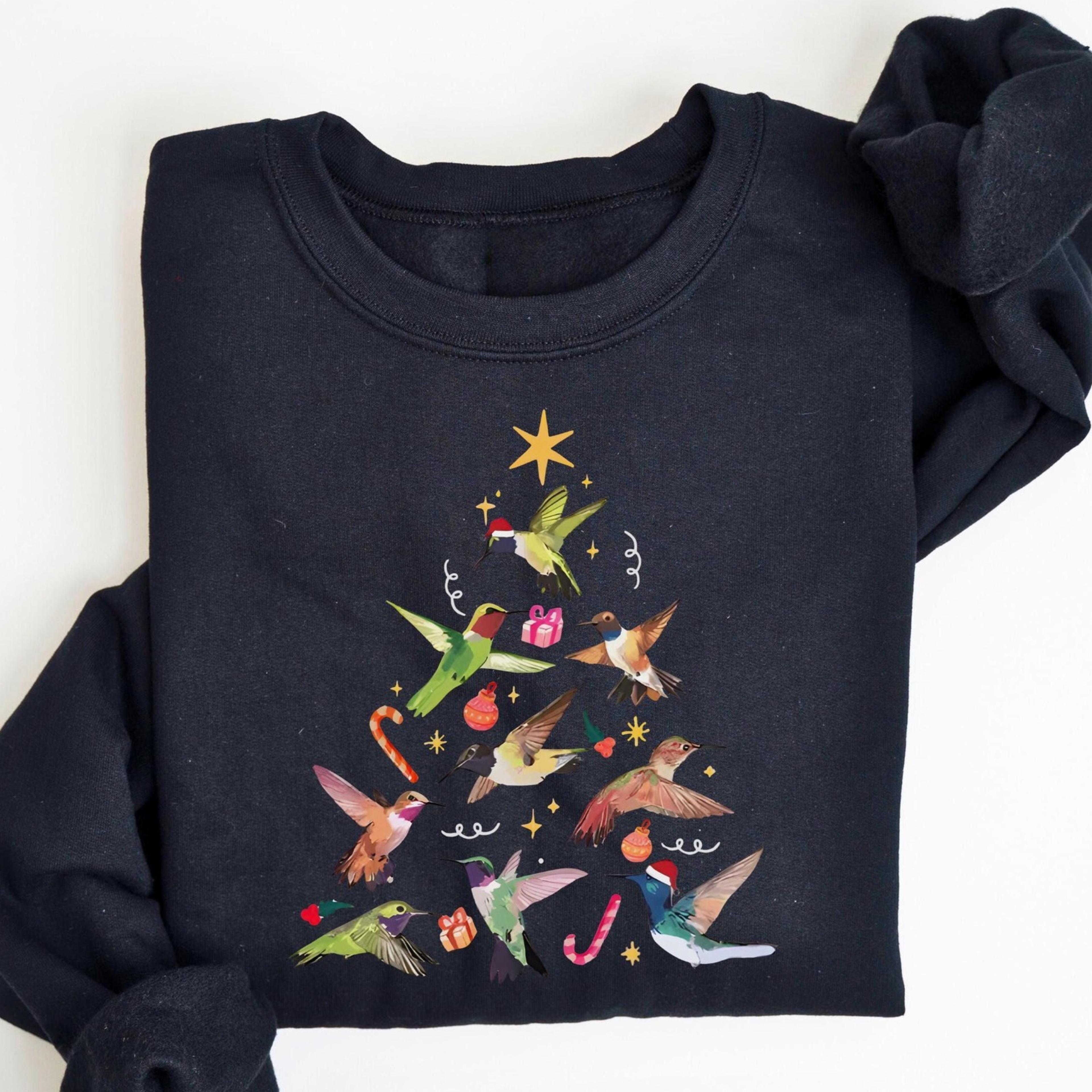 hummingbird christmas tree sweatshirt, bird lover gift, hummingbird christmas, bird shirt, hummingbird gift, christmas b