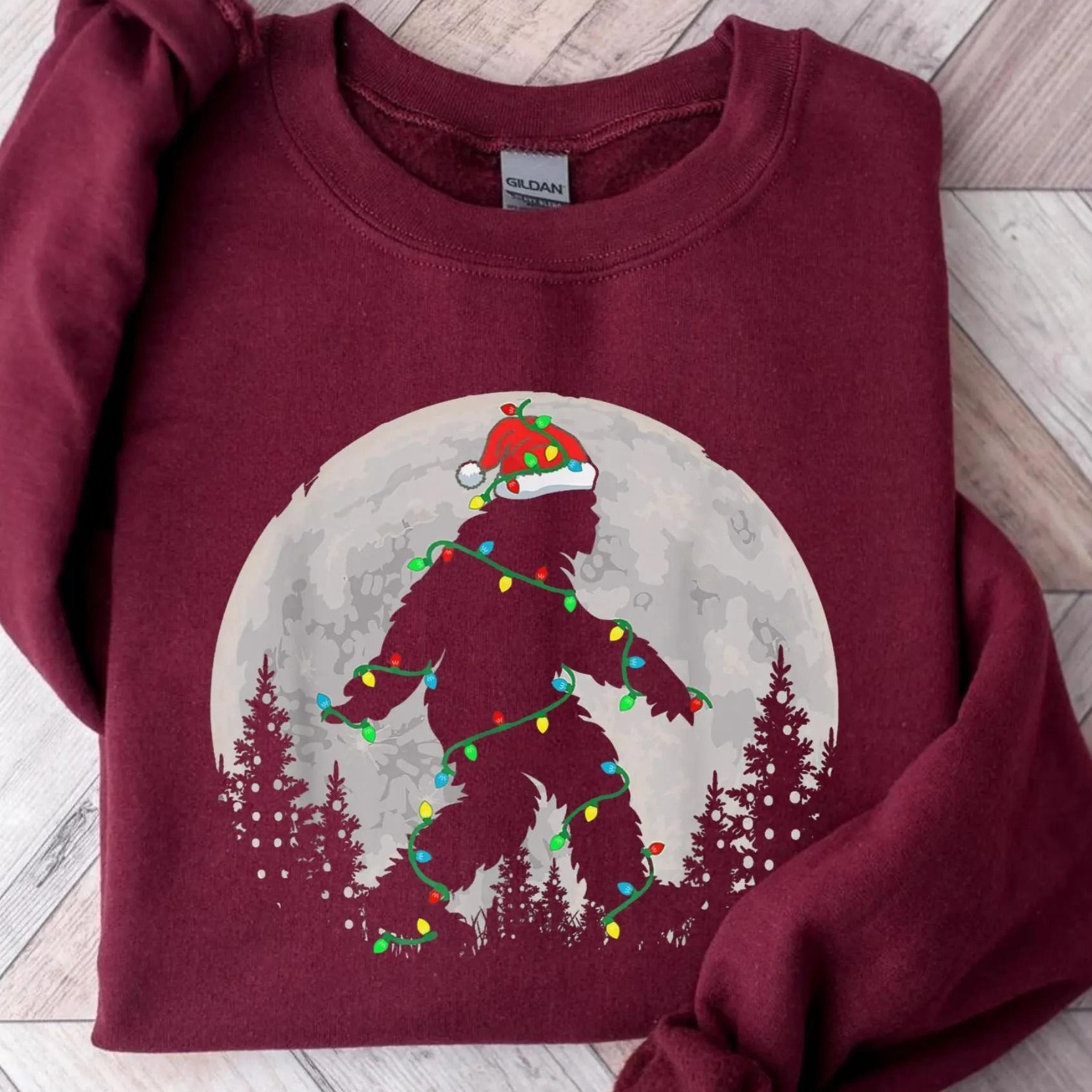 bigfoot santa christmas lights shirt, bigfoot santa christmas, christmas lights shirt, bigfoot merry tee, sasquatch chri