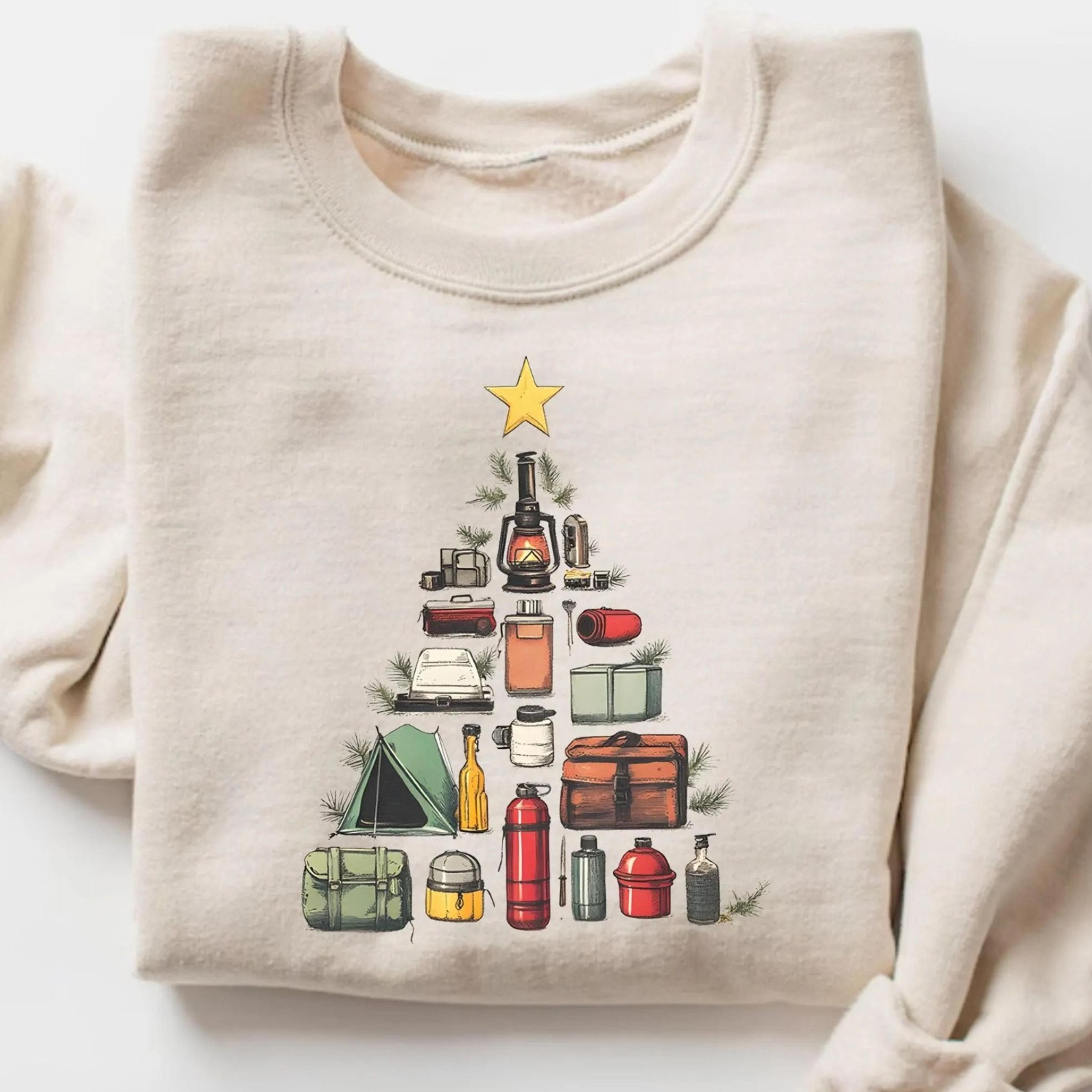 camping christmas sweatshirt, camping christmas tree t-shirt, retro nature hiking sweater, camping gadgets shirt, gift f