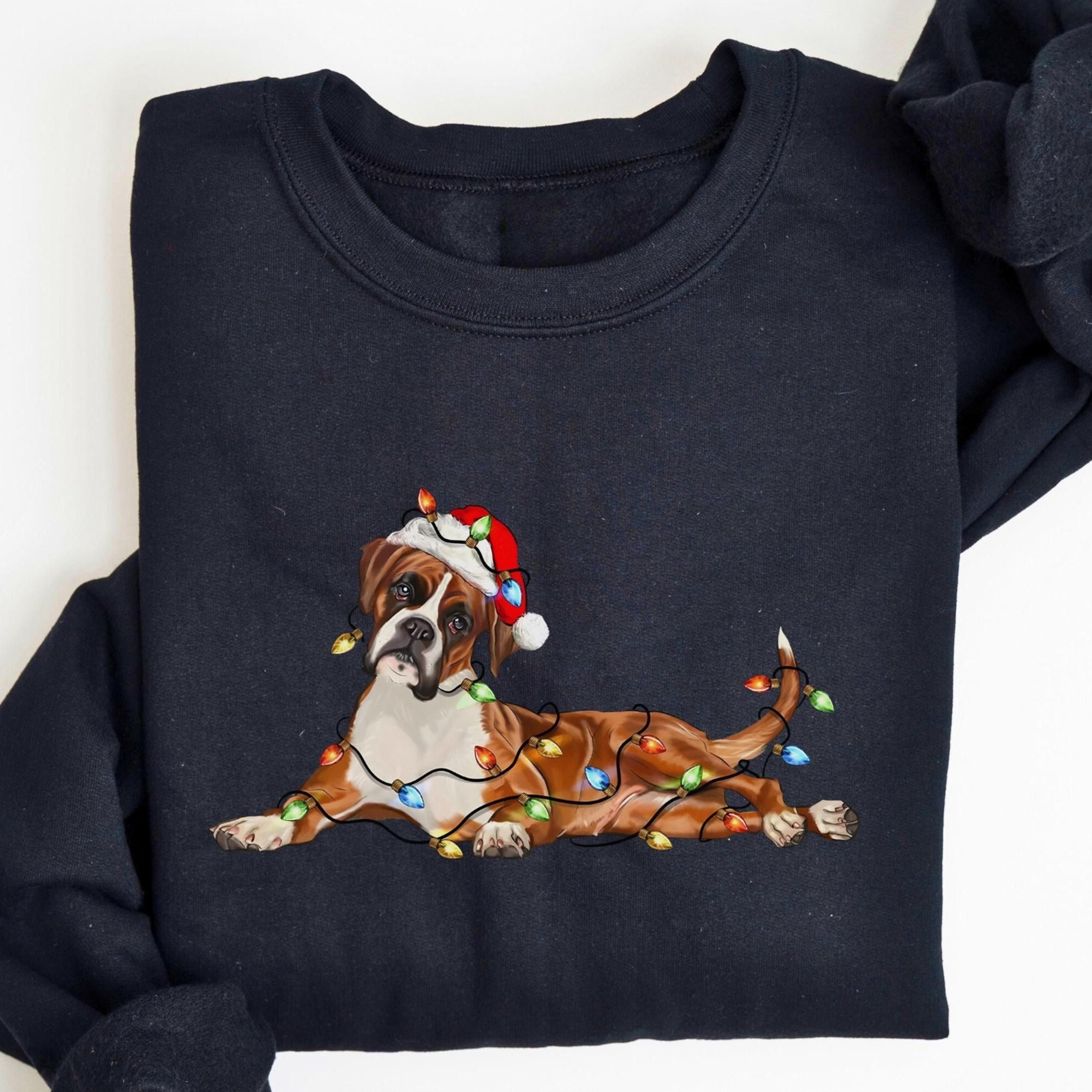 boxer christmas dog sweatshirt, dog christmas shirt, boxer dog mom shirts, gift for dog lover, holiday dog owner sweater