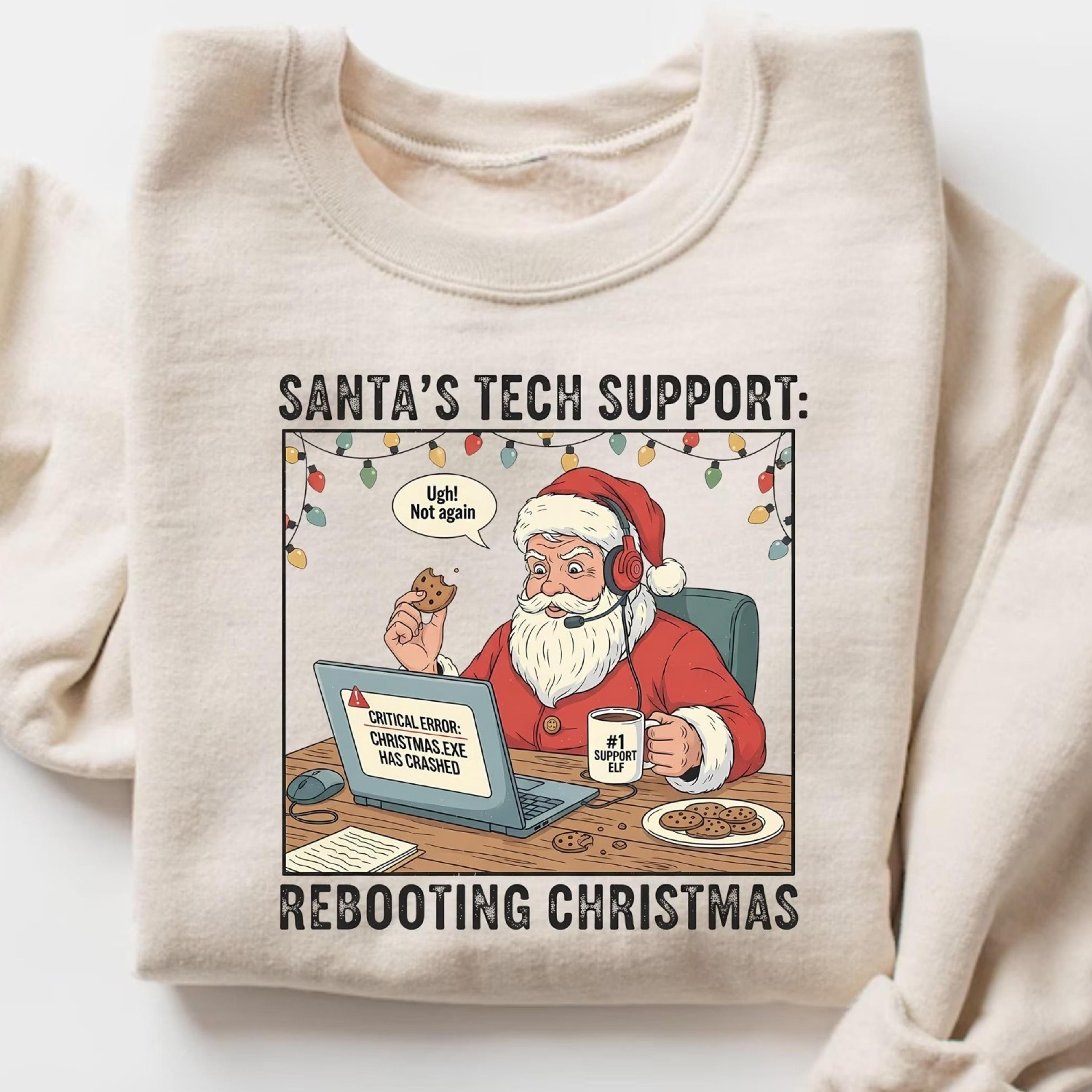 santa tech support funny christmas sweatshirt rebooting christmas graphic tee, it nerd holiday gift, christmas