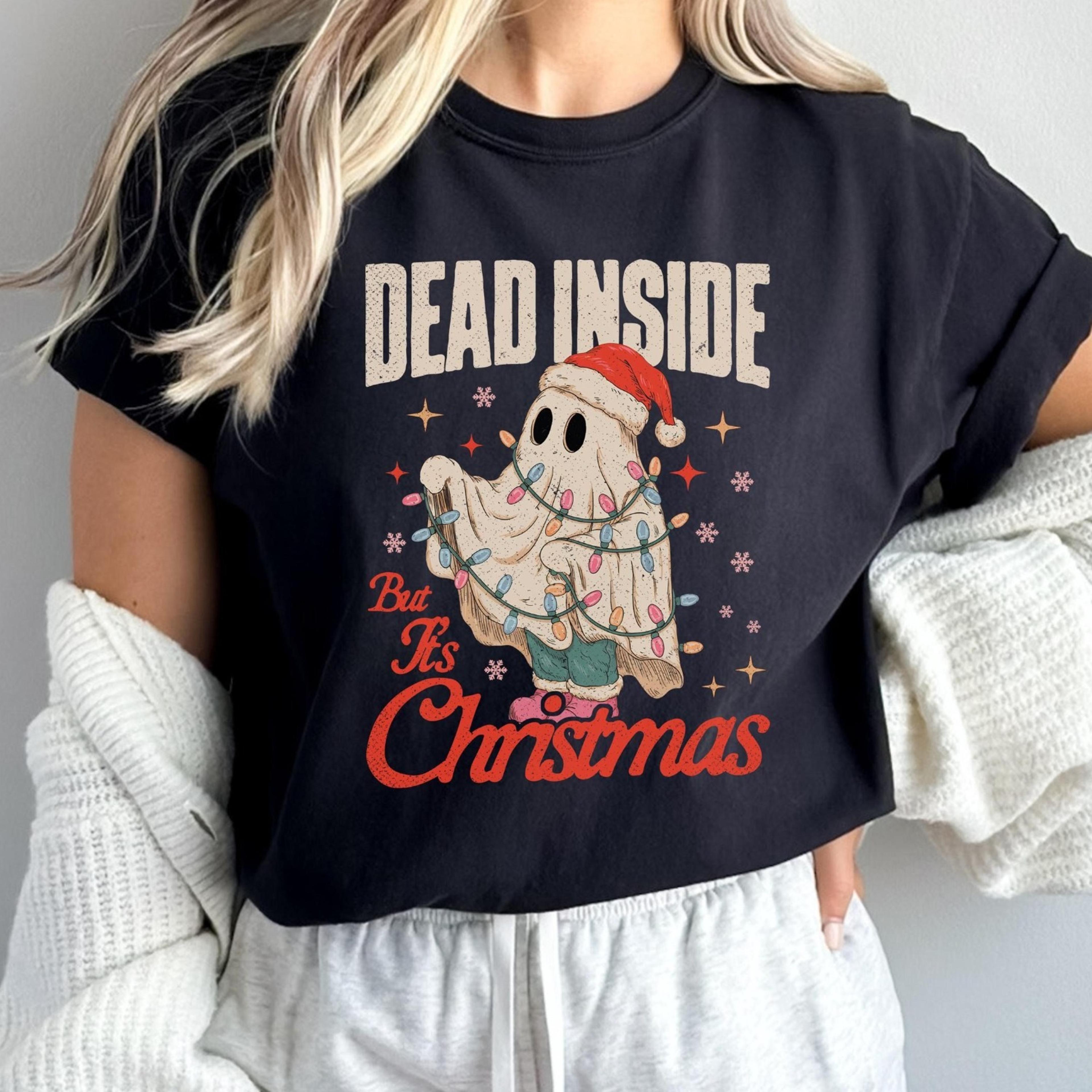 dead inside but its christmas sweatshirt, funny ghost xmas jumper, sarcastic christmas shirt, funny holiday stress shirt