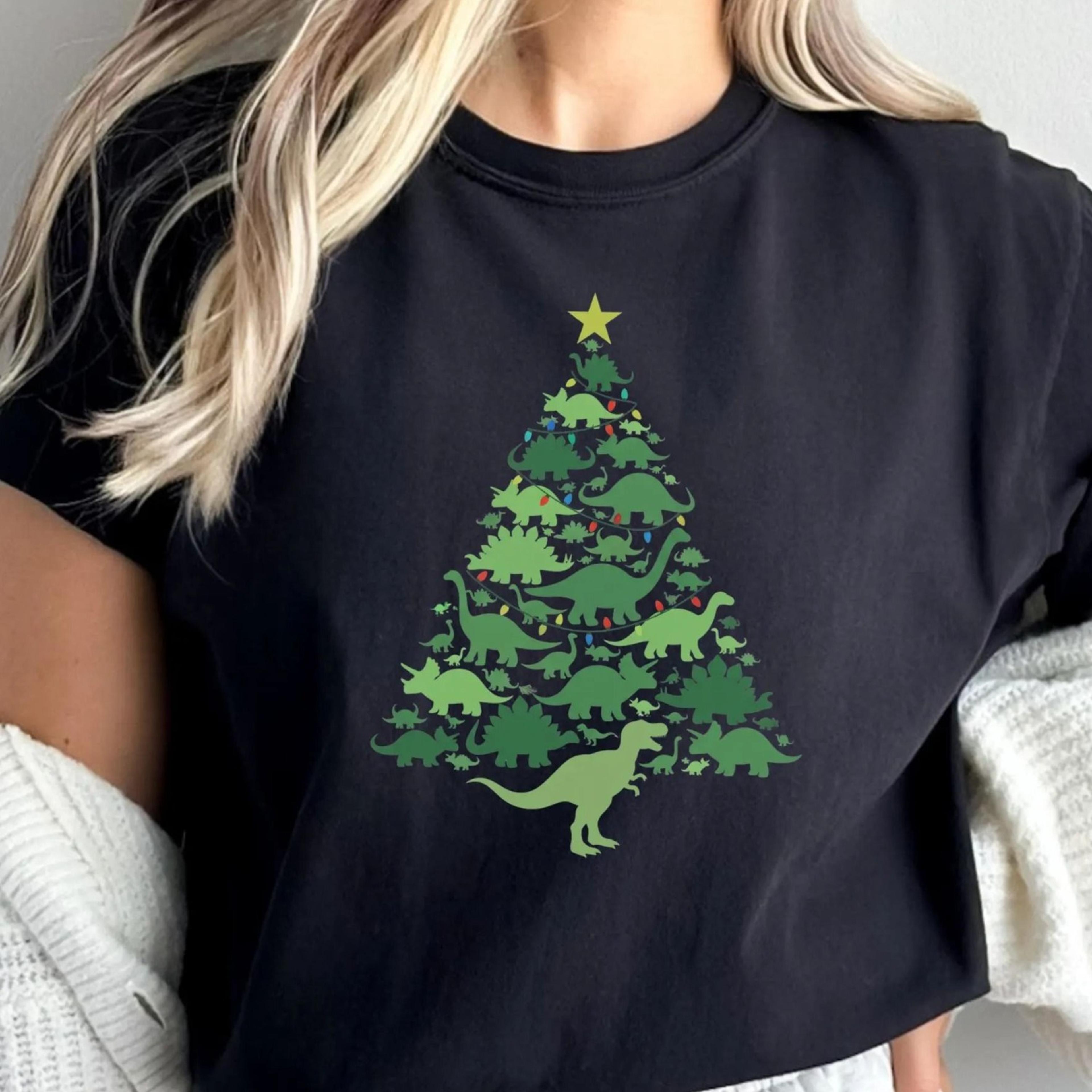 dinosaur christmas tree sweatshirt, dino shirt, dinosaur lover xmas tee, dino christmas matching sweater, christmas kids
