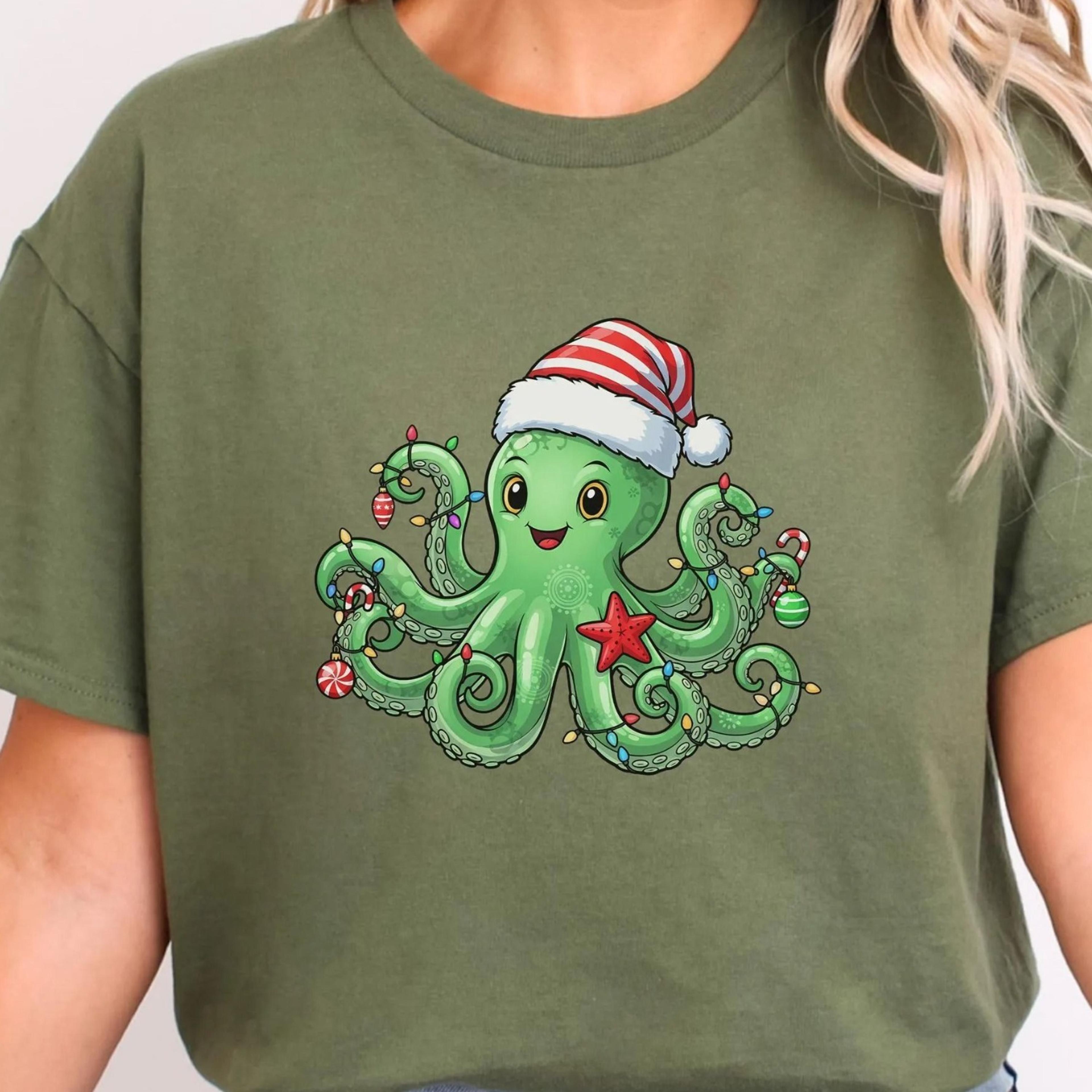 octopus christmas sweatshirt, octopus merry christmas sweater, octopus lover shirt, christmas lights octopus holiday tsh