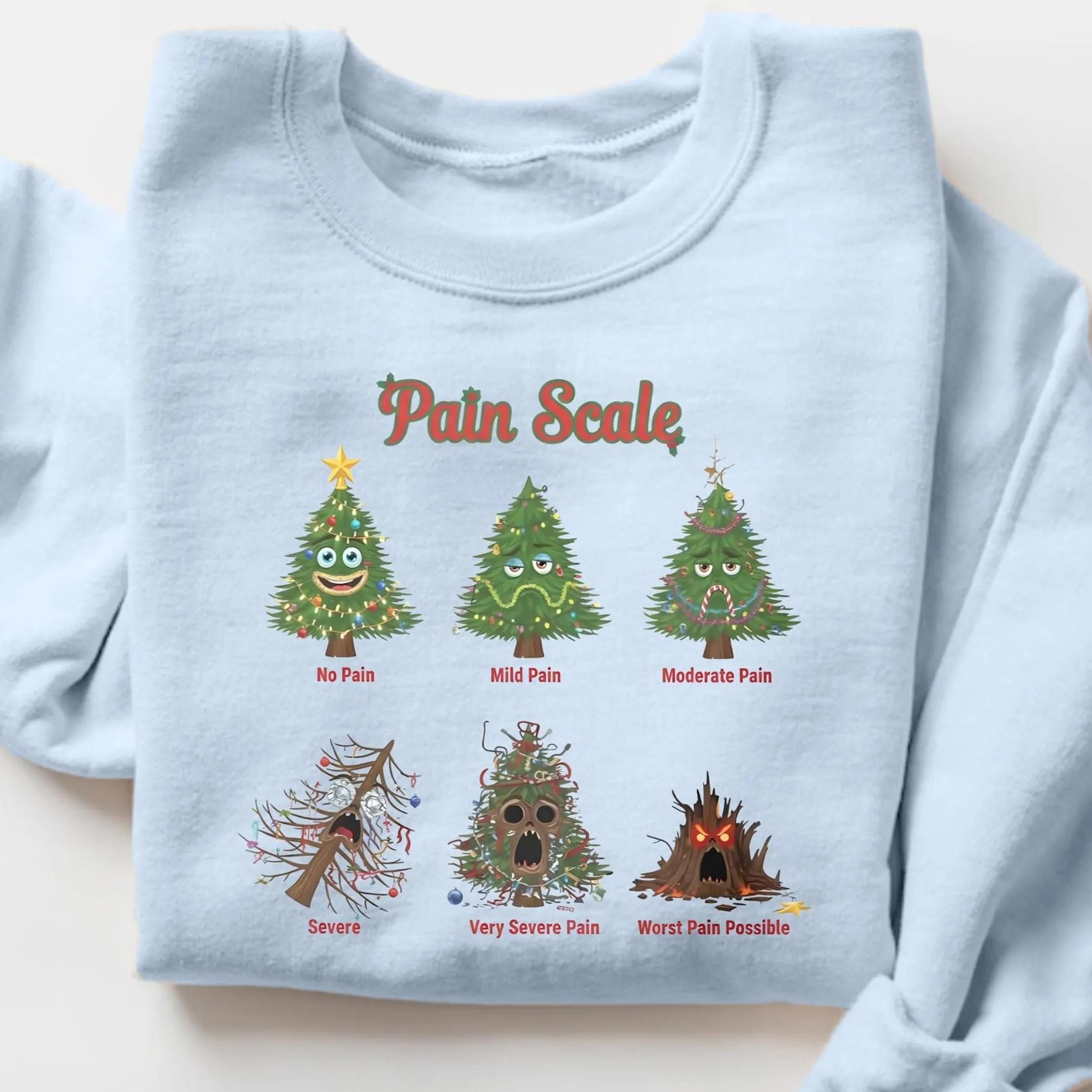 funny christmas nurse sweatshirt, pain scale christmas tree sweatshirt, christmas sweater, nurse christmas hoodie, chris