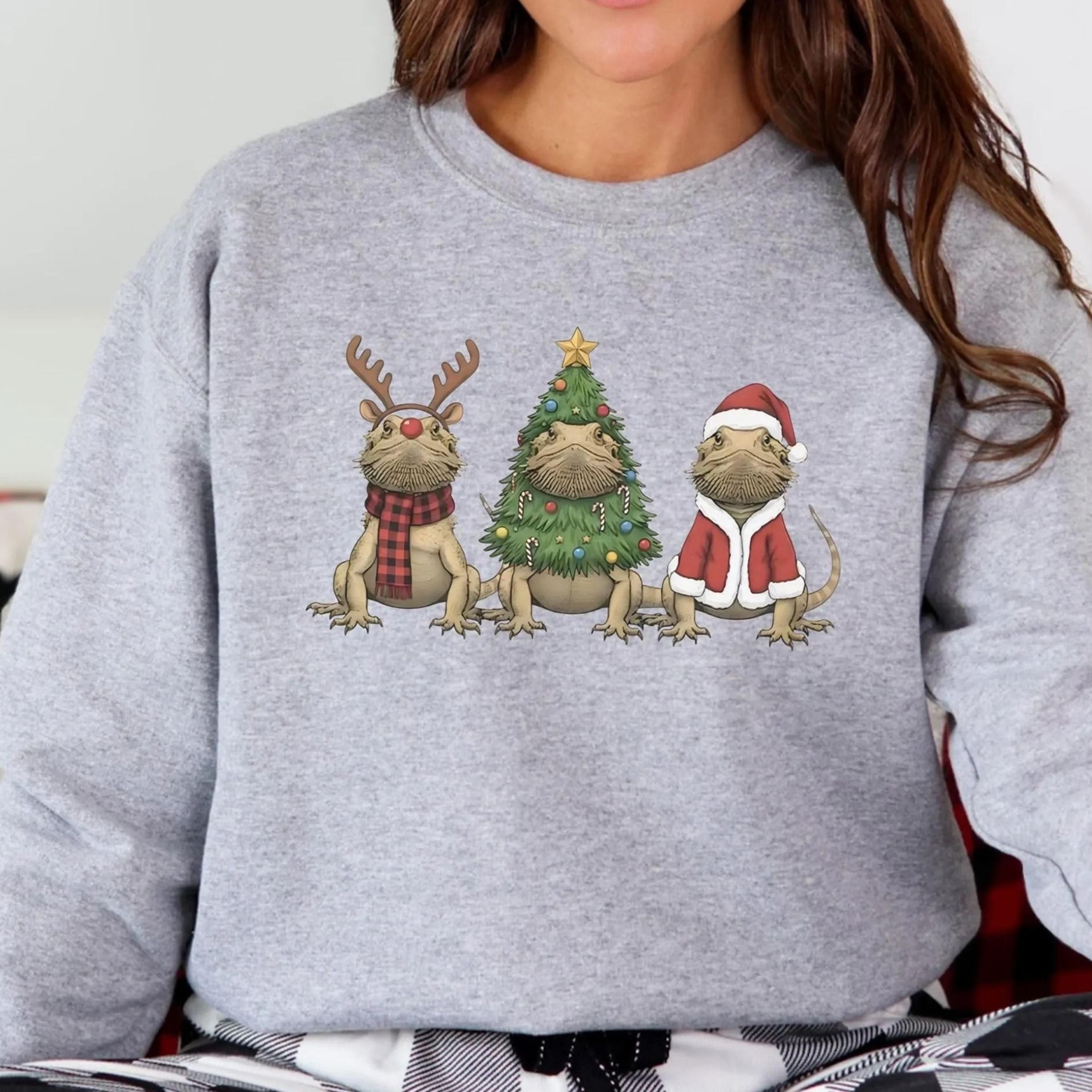 christmas bearded dragon sweatshirt, reptile lover sweater, bearded dragon santa shirt, xmas lizard sweatshirt