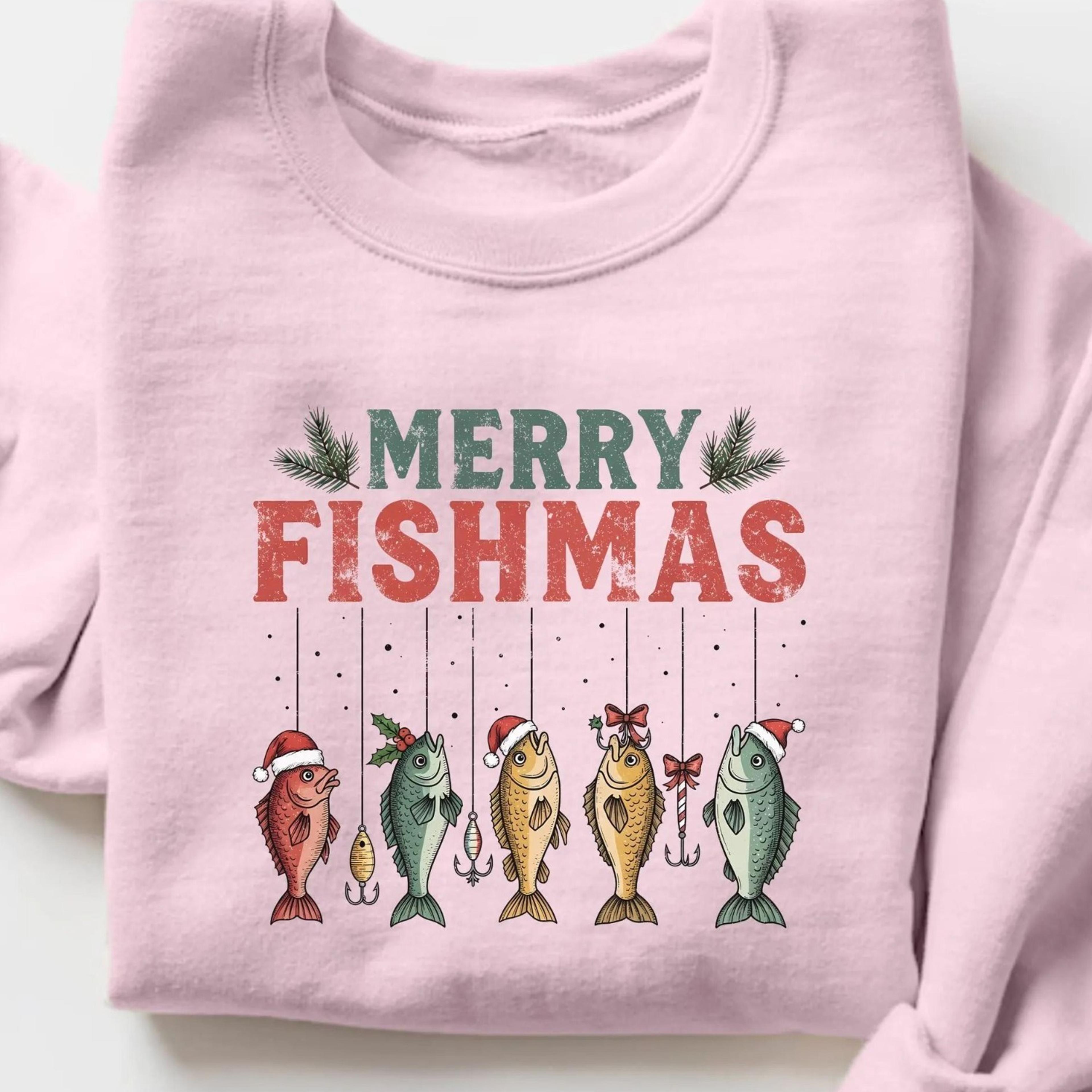merry fishmas christmas tree sweatshirt, fishing christmas gift, retro fisherman x-mas tee, fishing lover