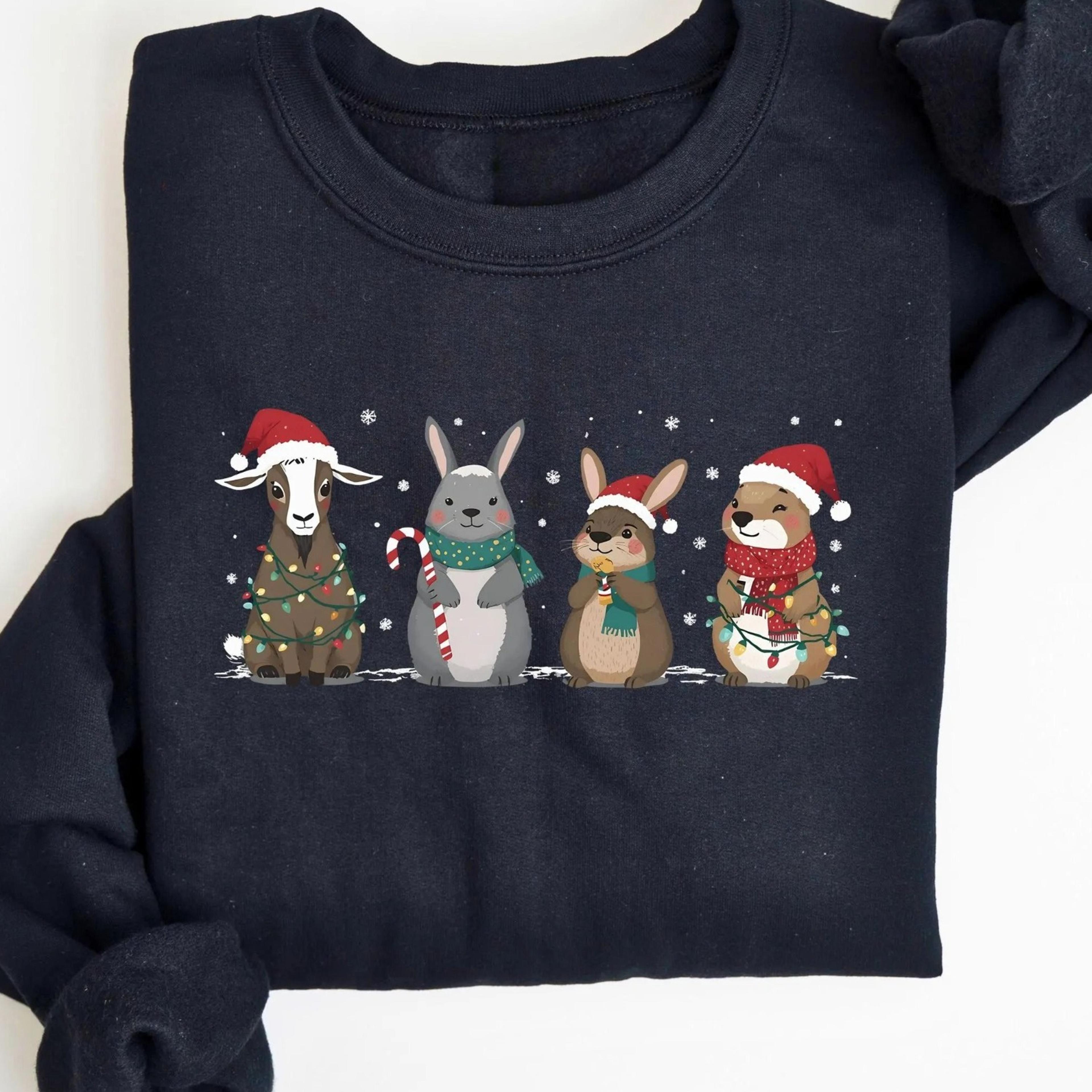 bunny christmas sweatshirt, rabbit lover christmas sweater, goat xmas graphic tee, goat sweatshirt, bunny gift, rabbit c