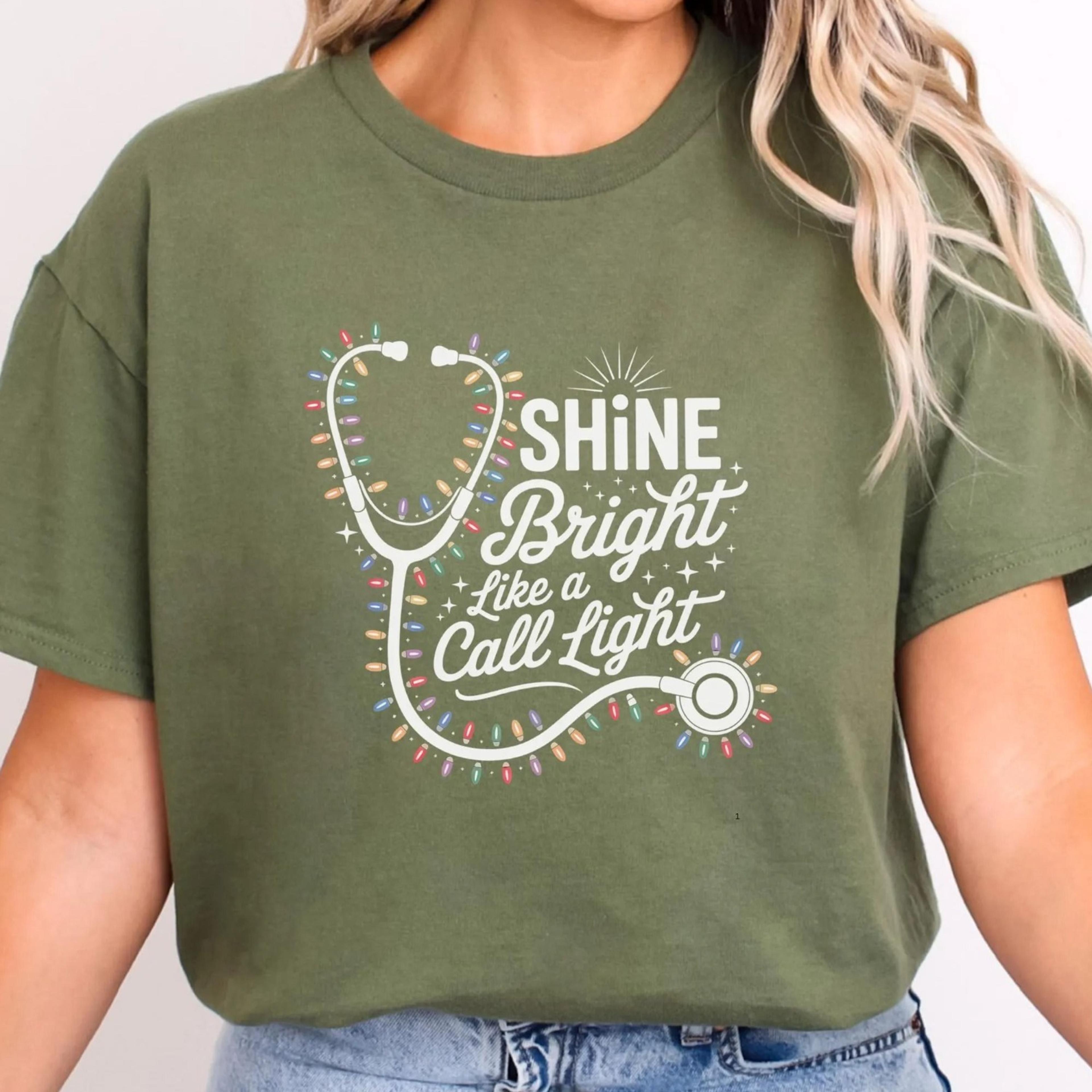 shine bright like a call light christmas sweatshirt, nurse holiday jumper, funny medical xmas shirt, healthcare worker g