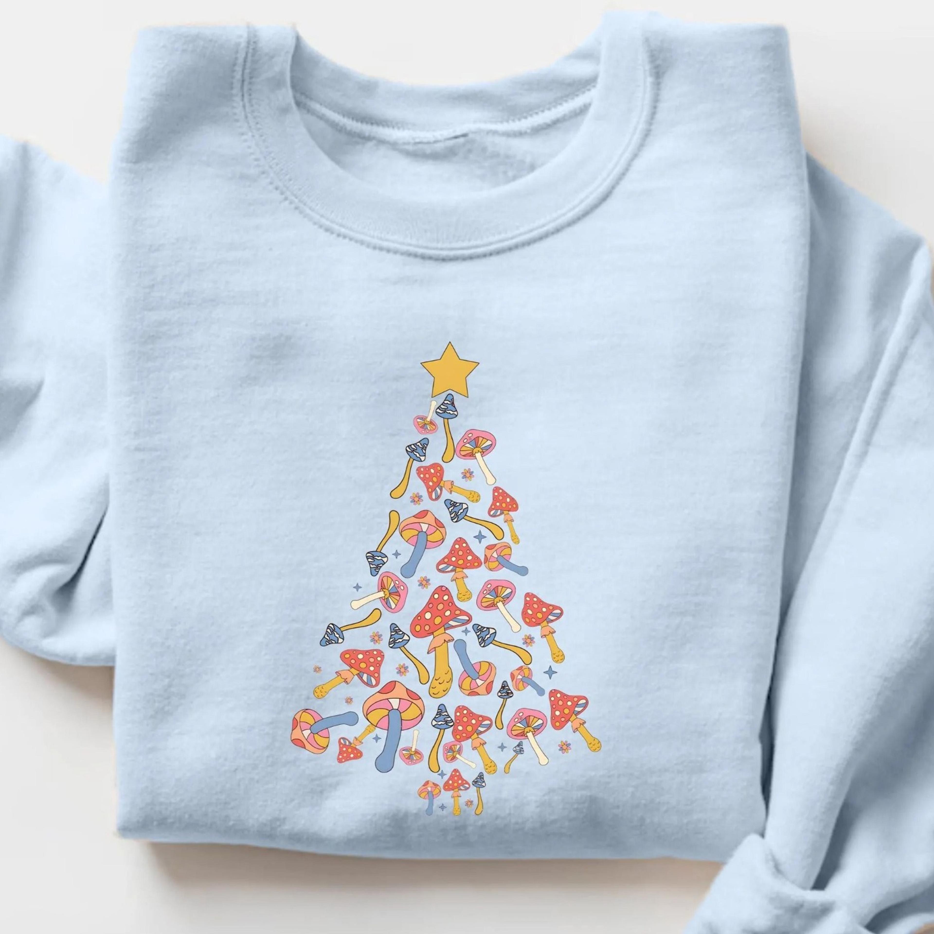 mushroom christmas tree sweatshirt, mushroom xmas sweater, fly agaric shirt, fly agaric christmas tshirt, mushroom lover