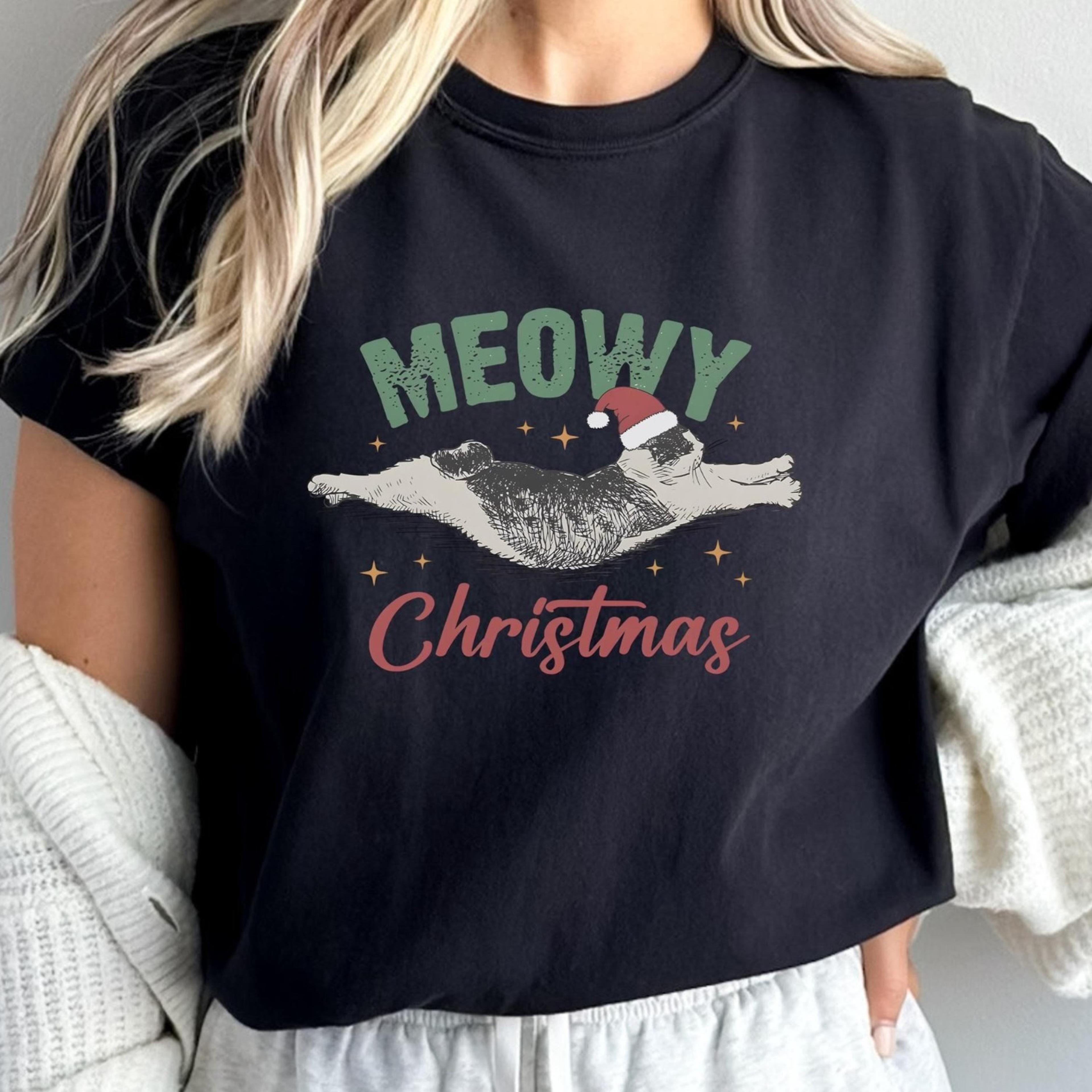 meowy catmas sweatshirt, cat lover sweater, cat xmas shirt, cat lover gift christmas, cat mom, christmas cat sweatshirt,