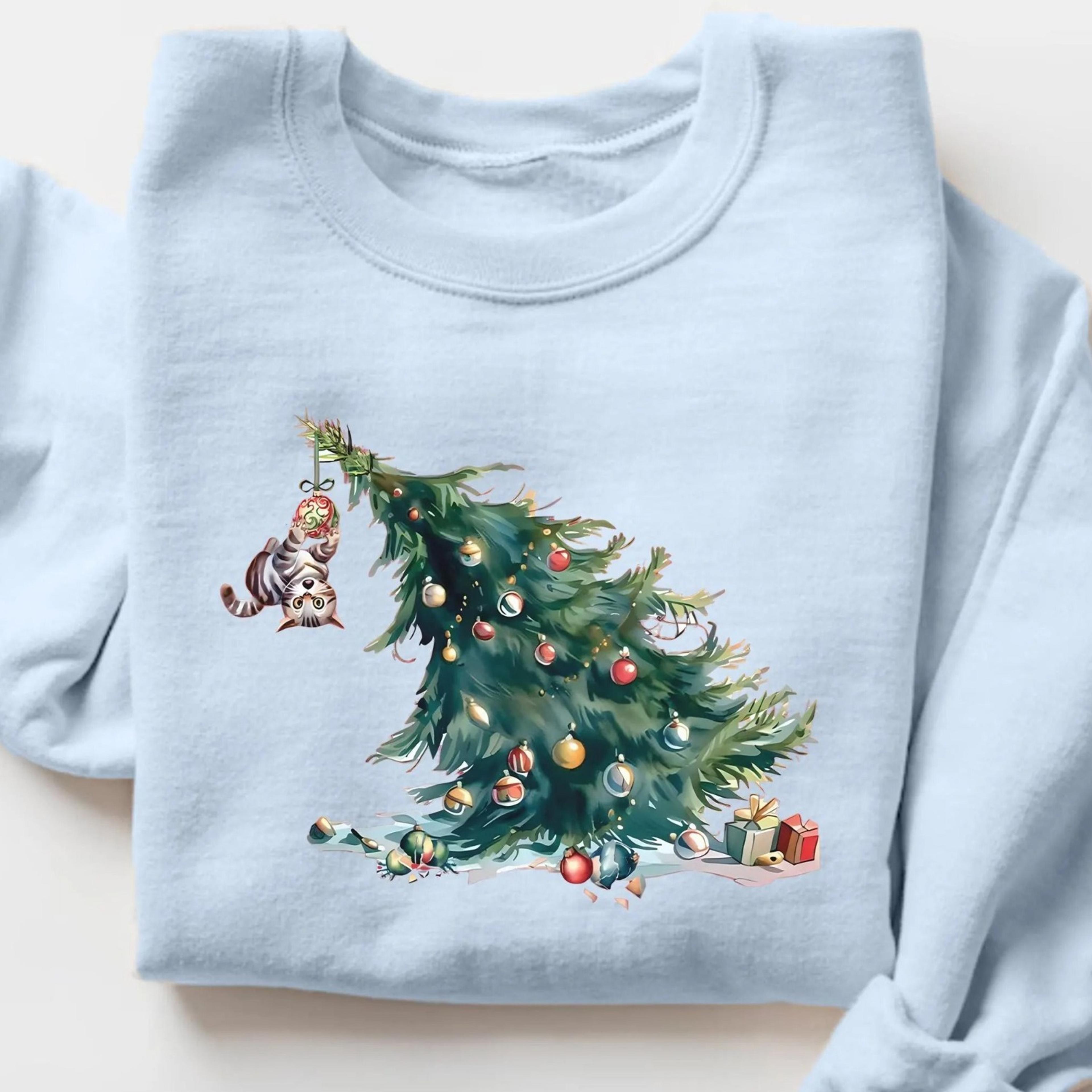 funny cat lover sweatshirt, cat xmas sweater, cat lover gift christmas, cat mom, christmas cat tree sweatshirt, cat xmas