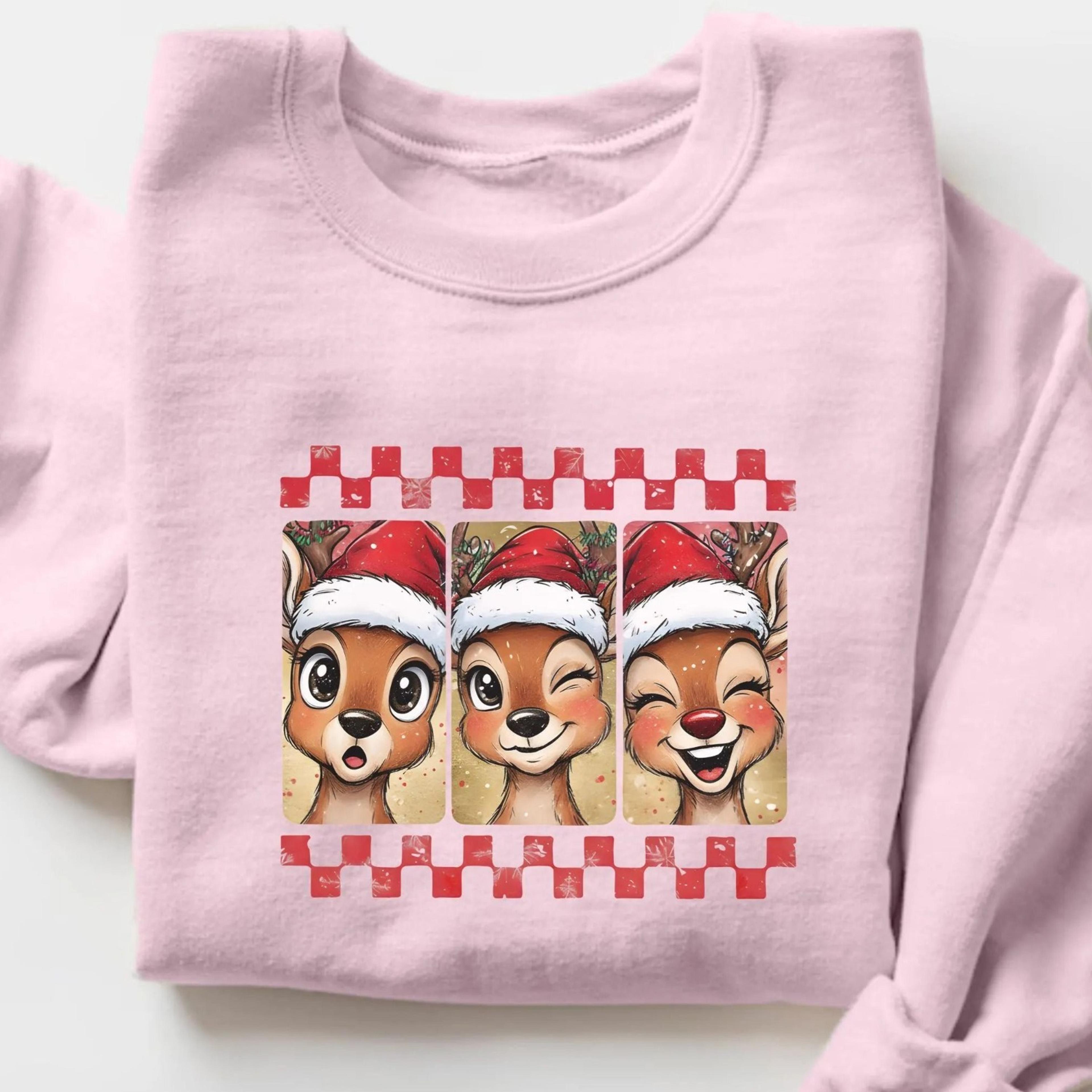 christmas reindeer shirt, retro red deer crewneck, cute xmas sweatshirt, christmas hoodie gift for women, reindeer shirt