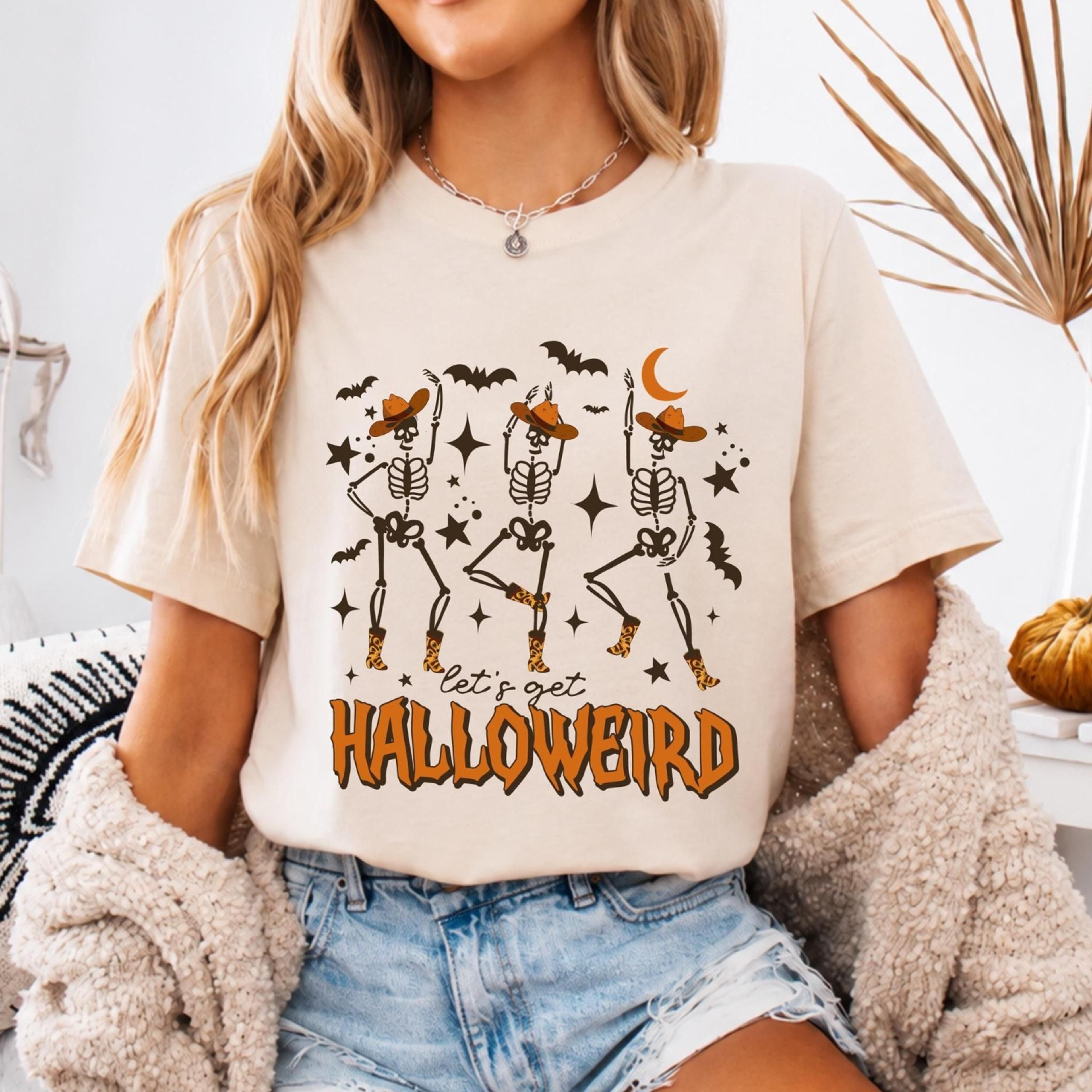 halloween skeleton cowgirl shirt comfort colors halloweird shirt dancing skeleton western halloween tee spooky season co